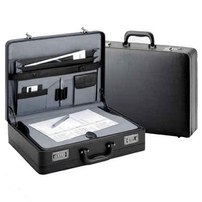 D&N Aktenkoffer extra breit - mit Schreibplatte - 46x33x12/14cm - Dehnfalte - shwarz