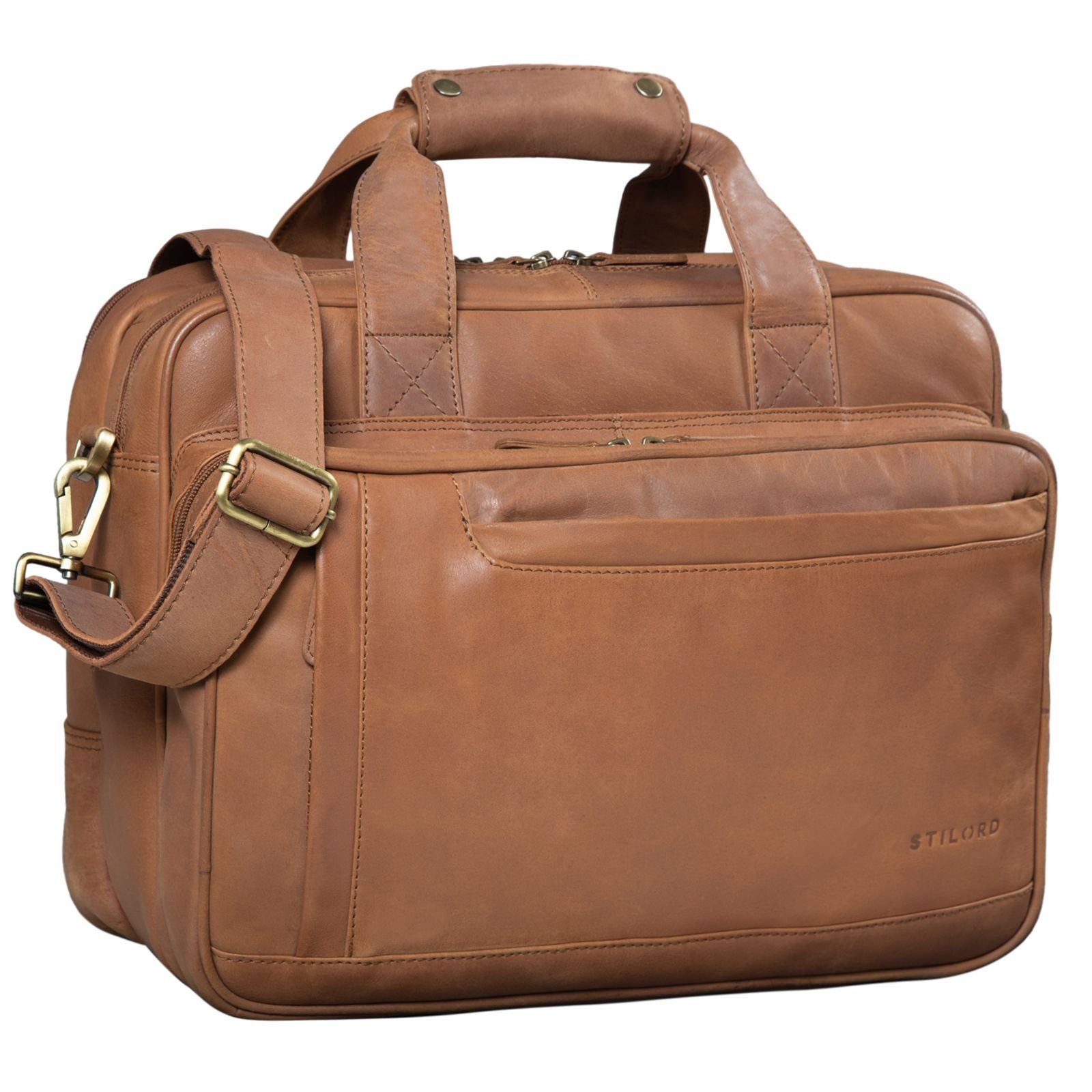 STILORD Aktentasche "Excelsior" Schultasche Leder Herren Damen cognac - hellbraun