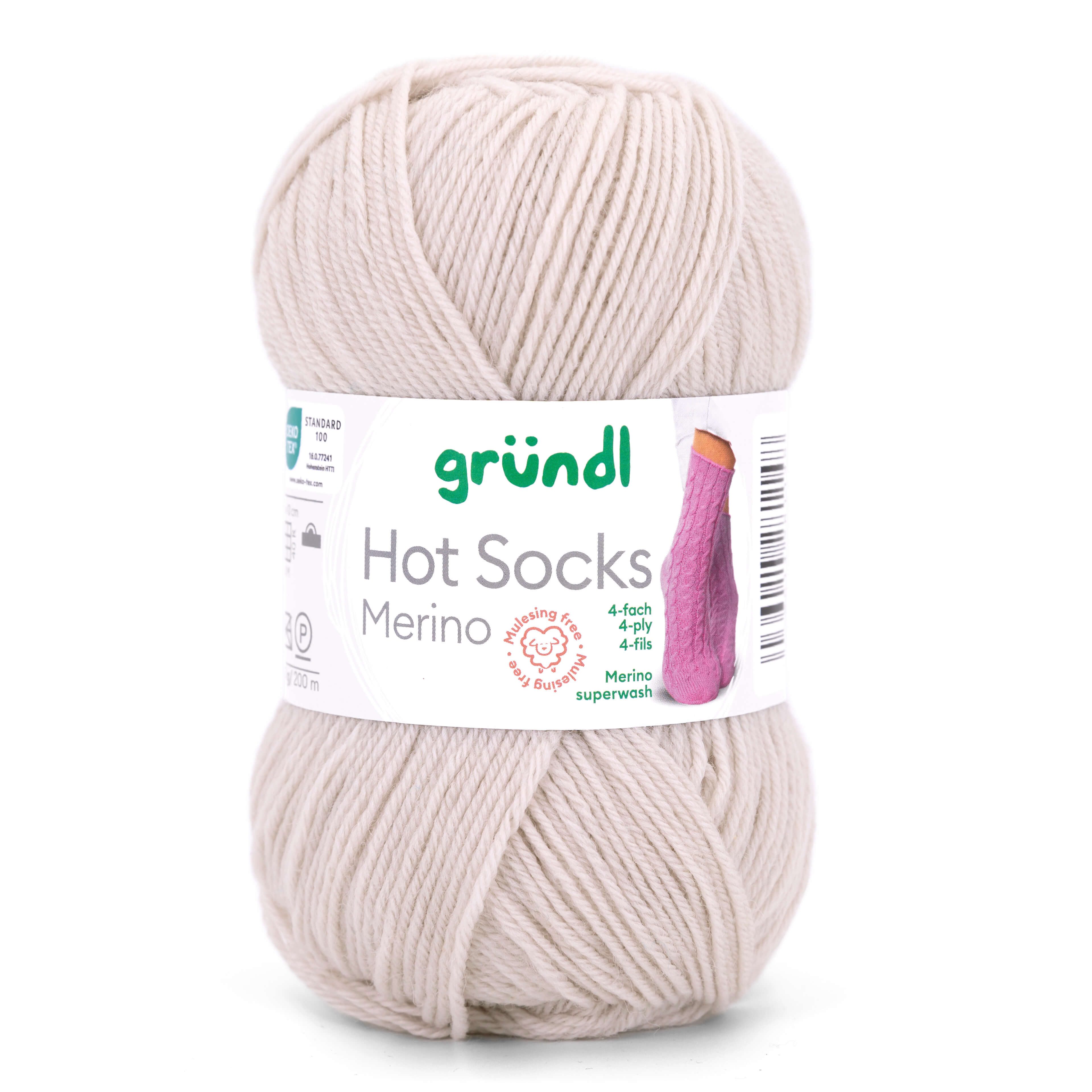 Gründl Hot Socks Merino Sockenwolle 4fädig einfarbig Häkelwolle, 210,00 m (50g Sockengarn 4fach uni, Strumpfwolle 4-fädig / 4-fach mit Merinowolle), 75% Wolle, 25% Polymaid