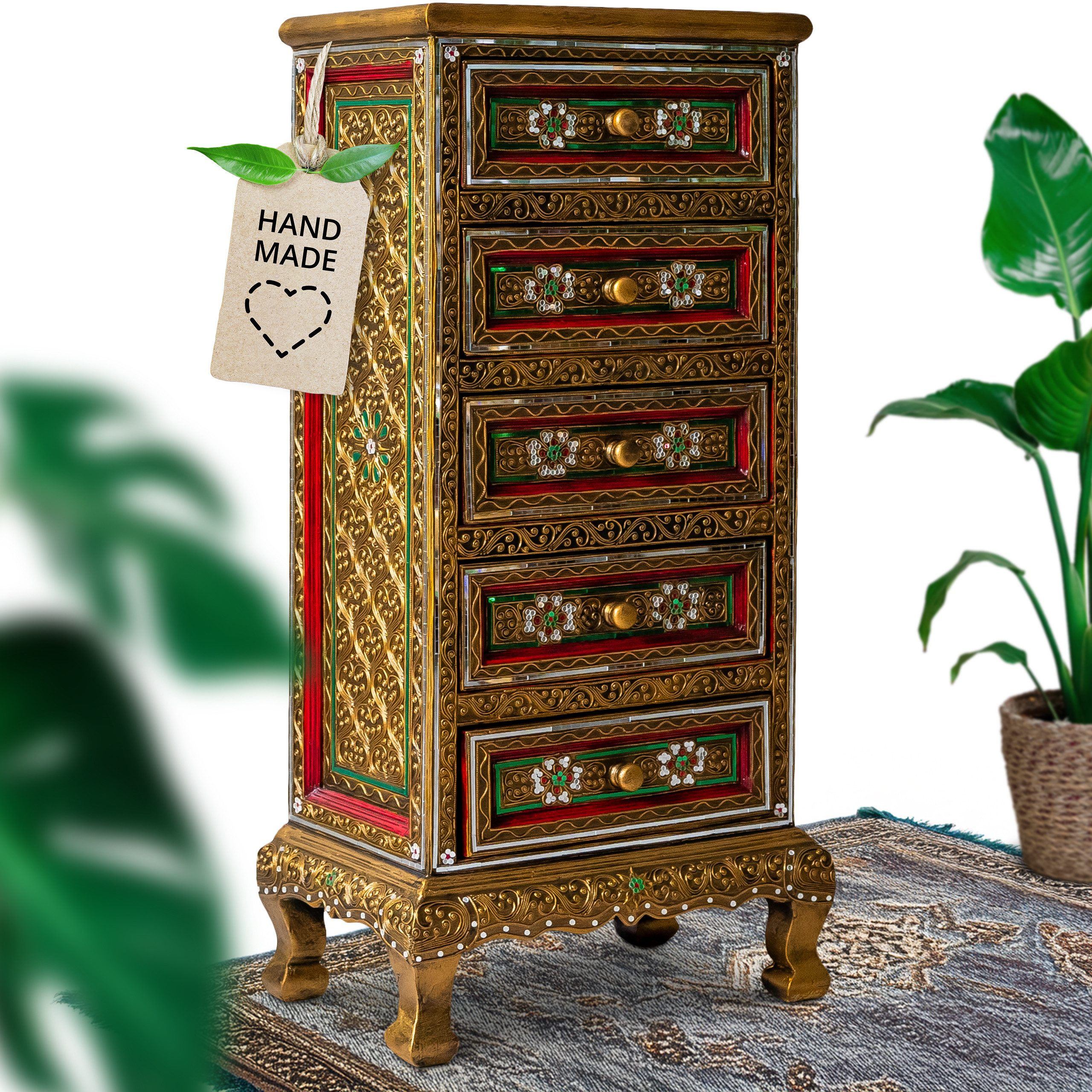 livasia Kommode livasia Kommode mit Glasmosaik, handgefertigt, 5 Schubladen 95x44x32cm