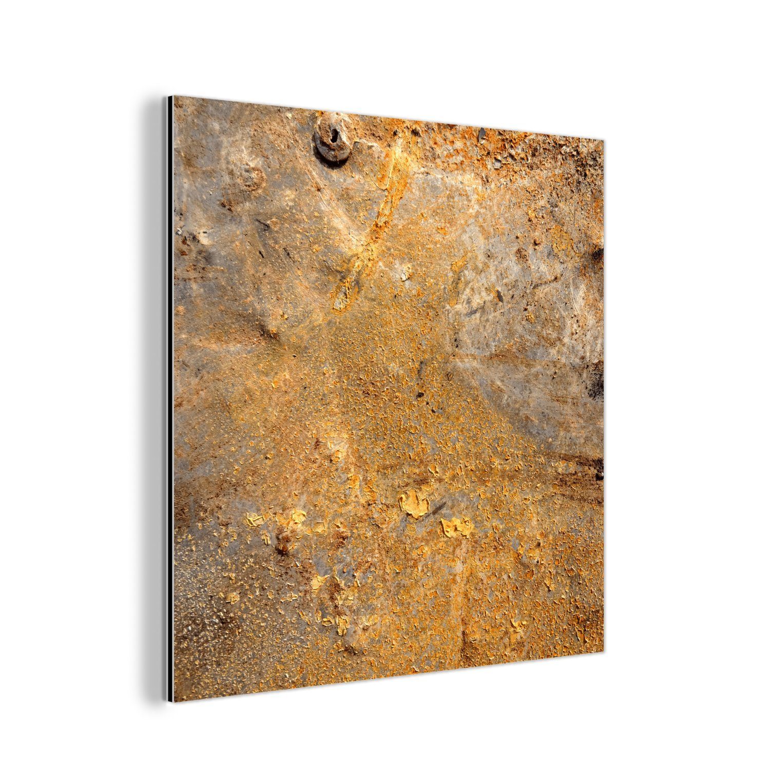 MuchoWow Metallbild Metall - Rost - Gold - Grau - Textur, (1 St), Alu-Dibond-Druck, Gemälde aus Metall, Aluminium deko