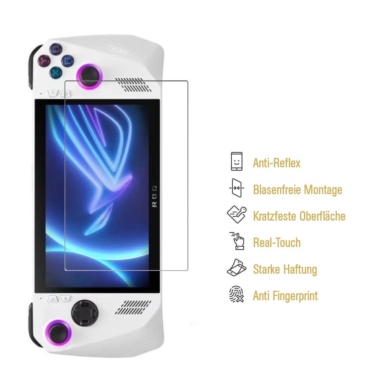 Protectorking Schutzfolie 1x Panzerfolie für Asus Rog Ally Anti-Reflex matt Displayschutz Schutz, (1-Stück), matt, Anti-Reflex, entspiegelt