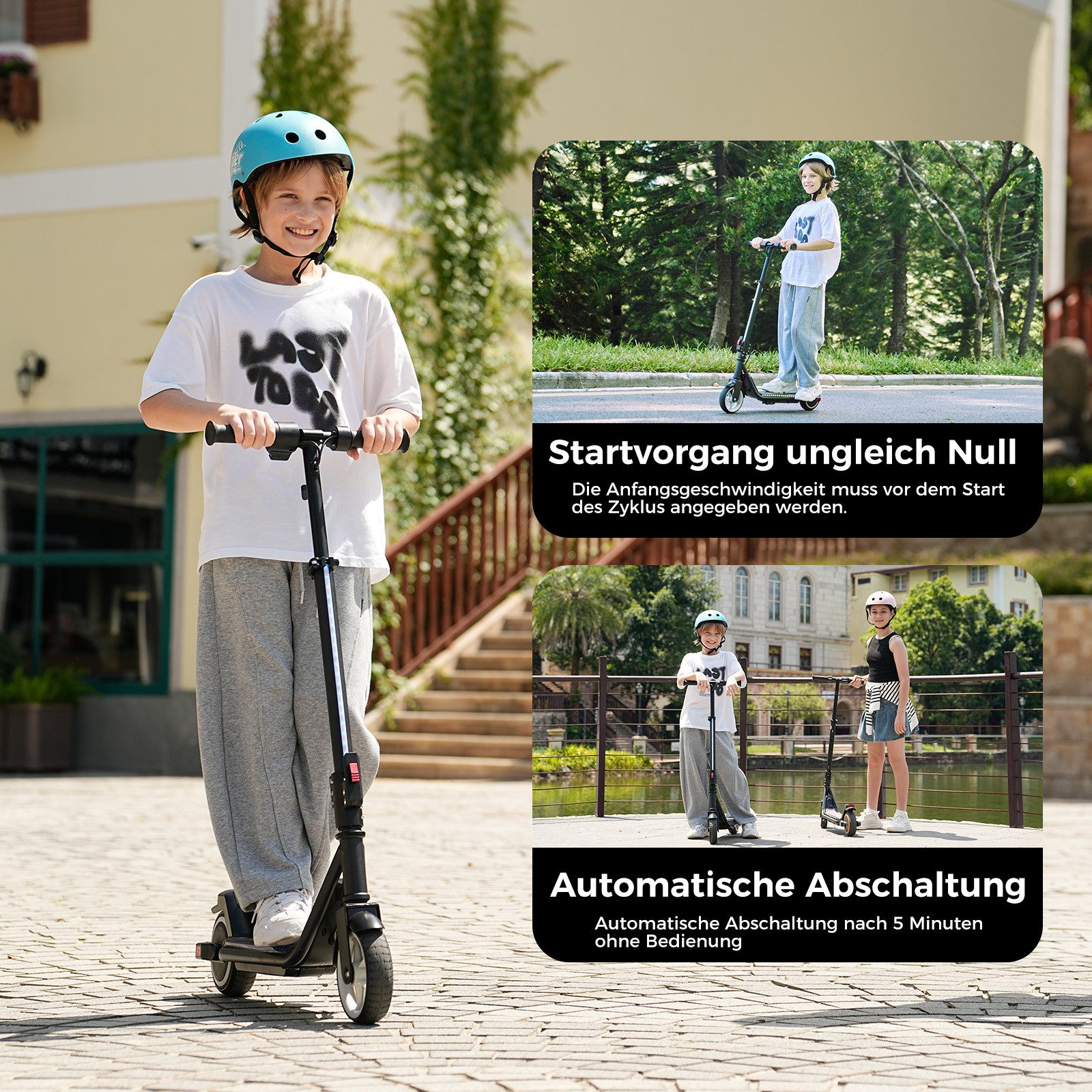 iscooter electric children's scooter, e-scooter for children 6-12 years, up to 13 km, 4.5Ah, (1-piece), 19km/h, colorful lights, stylish design