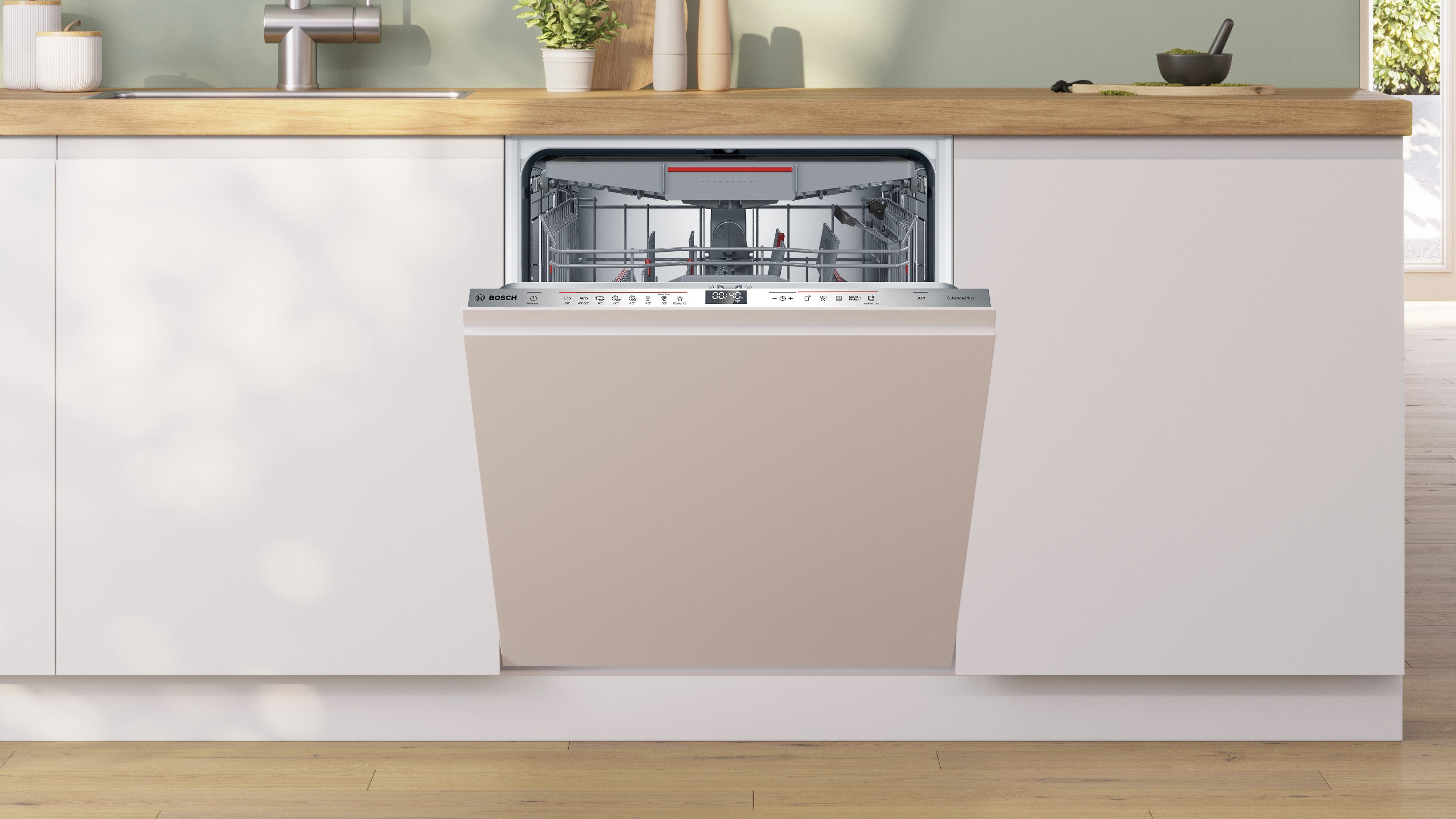 BOSCH vollintegrierbarer Geschirrspüler Serie 6 SMD6ECX12E, 14 Maßgedecke, Flexible, leicht laufende Max Flex Körbe & informatives Time Light