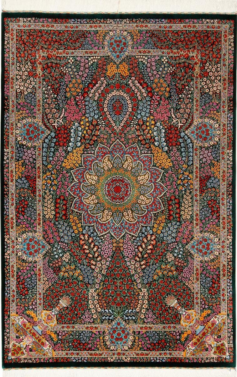Seidenteppich Ghom Seide Hosseini 137x206 Handgeknüpfter Orientteppich, Nain Trading, rechteckig, Höhe: 3 mm