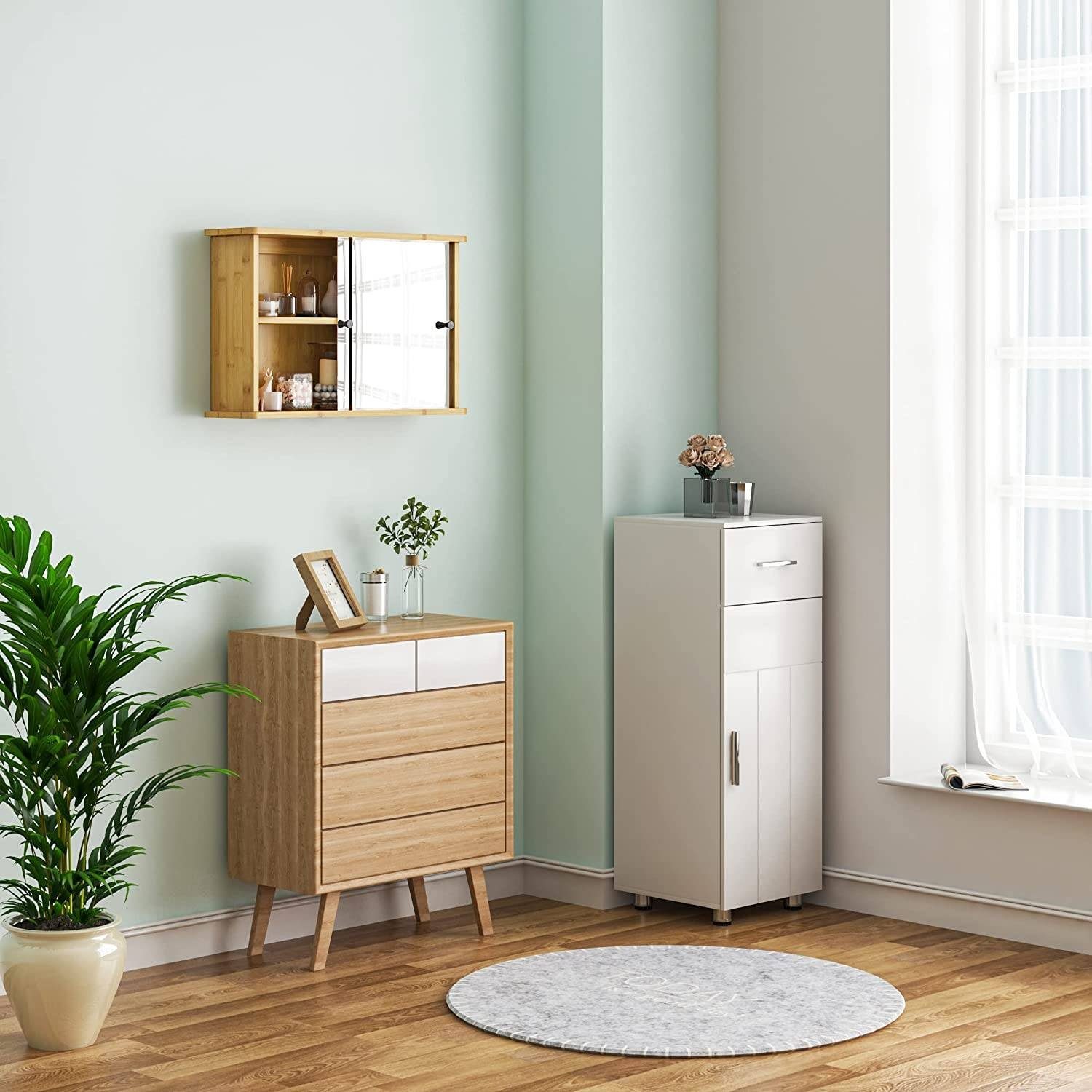 EUGAD Badezimmerspiegelschrank (1-St) mit Ablage, aus Bambus, 55x35,5x14 cm günstig online kaufen