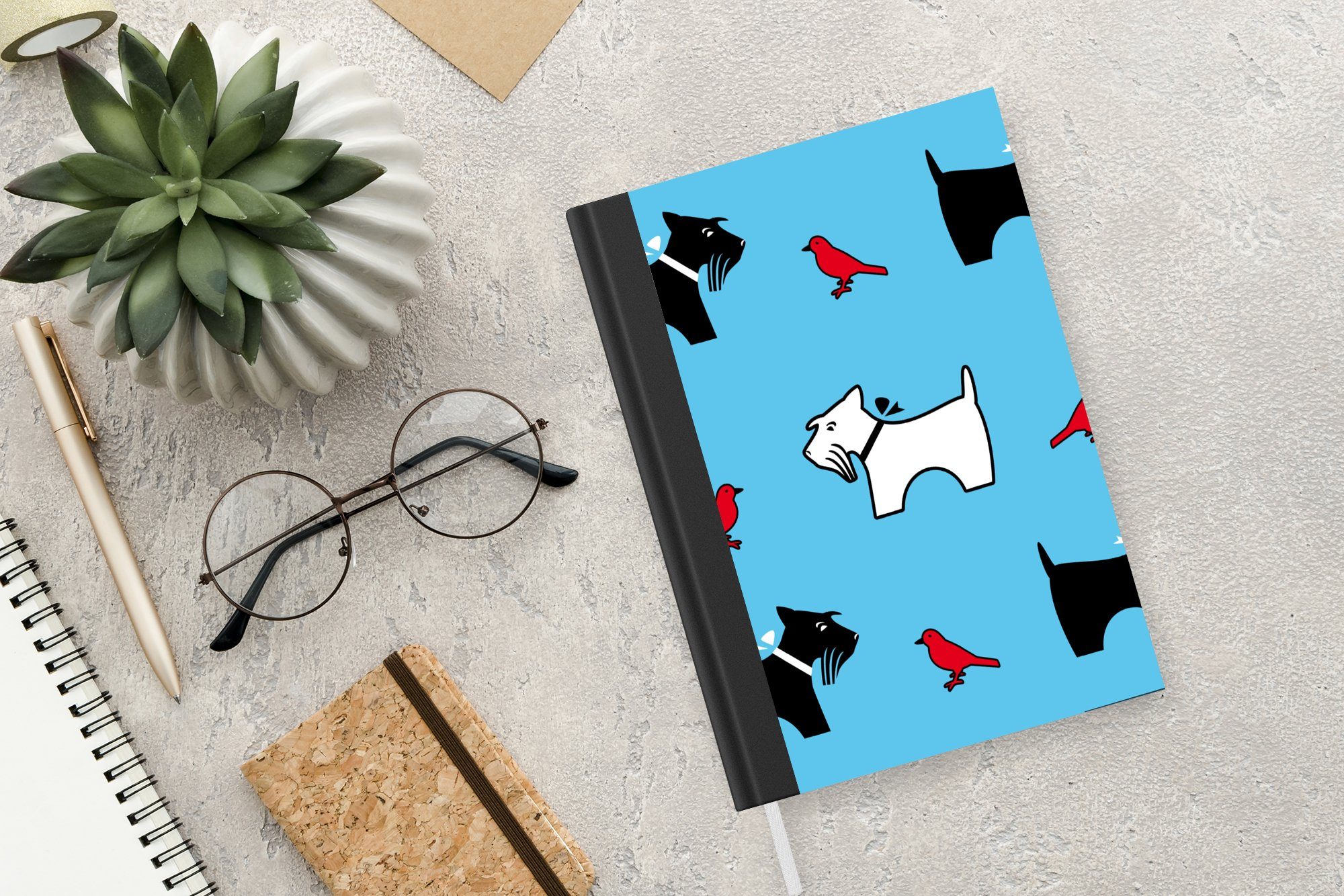 MuchoWow Notizbuch Hund - Vogel Merkzettel, - A5, Tagebuch, Seiten, 98 Muster - Notizheft, Haushaltsbuch Tiere Kinder, Journal, 