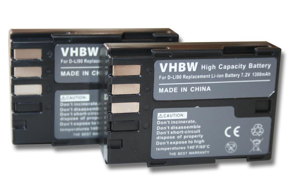 vhbw Kamera-Akku Ersatz für Pentax D-Li90 für Kamera / Foto DSLR (1300mAh, 7,2V, Li-Ion) 1300 mAh