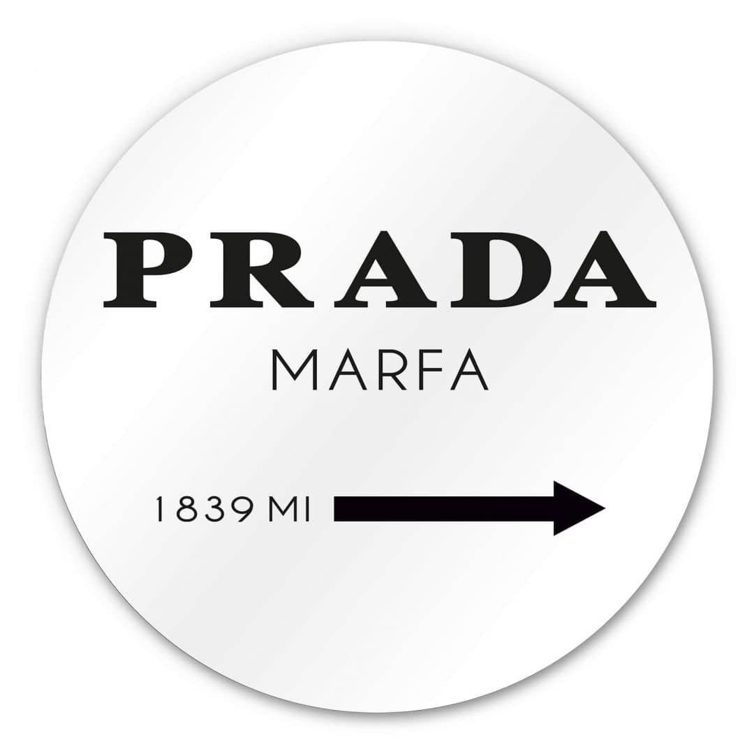 K&L Wall Art Alu-Dibond-Druck Metallposter Prada Marfa 1839 Fashion Mode Luxus Wandschild, Metalloptik Wandbild Ø 45cm