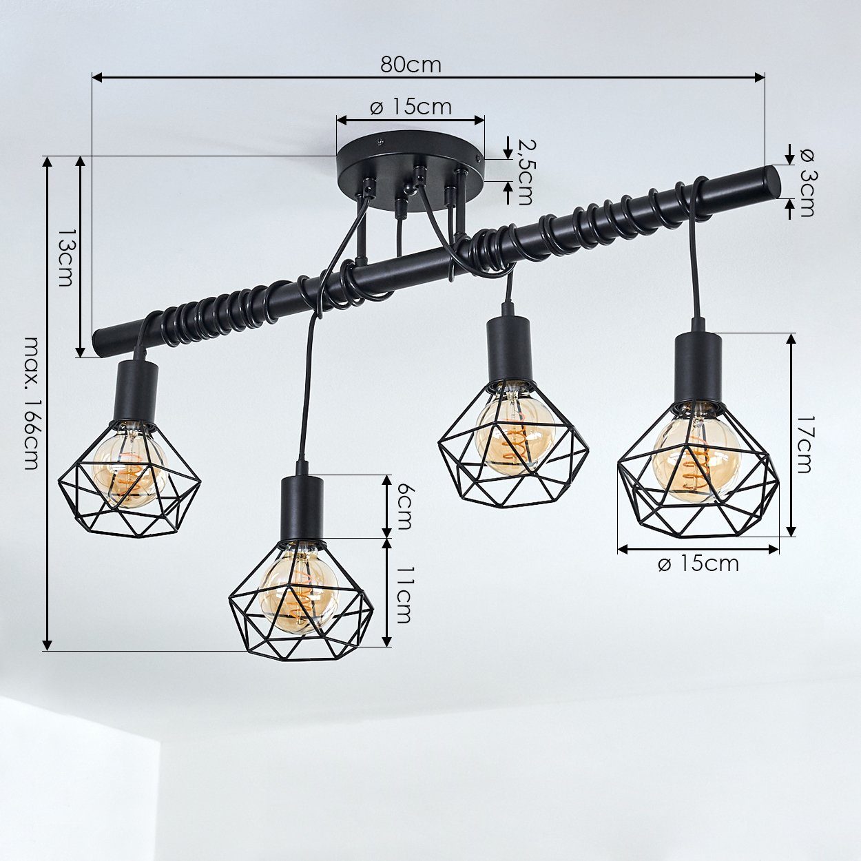verstellbar, »Borio« Deckenlampe Metall längliche ohne Leuchtmittel, hofstein schwarz, in E27 Pendelleuchte Hängelampe aus
