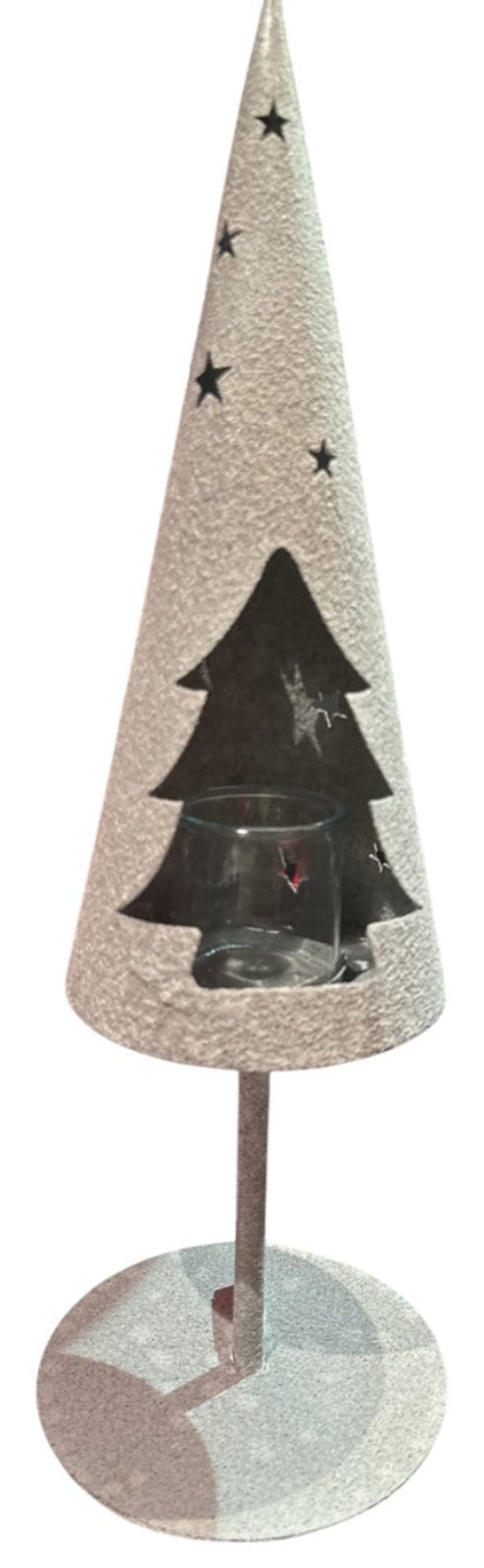 finehomegarden Bodenwindlicht Kerzenhalter Baum auf Fuß Teelichthalter Metall natur Deko-Licht (1 St), Tanne Windlicht Landhaus H60cm+H80cm 2Größen wählbar
