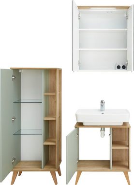 Saphir Badmöbel-Set Quickset 3-teilig, Waschbeckenunterschrank mit LED-Spiegelschrank, (3-St), Midischrank, inkl. Türdämpfer, 4 Türen, 5 Einlegeböden, Bad-Set