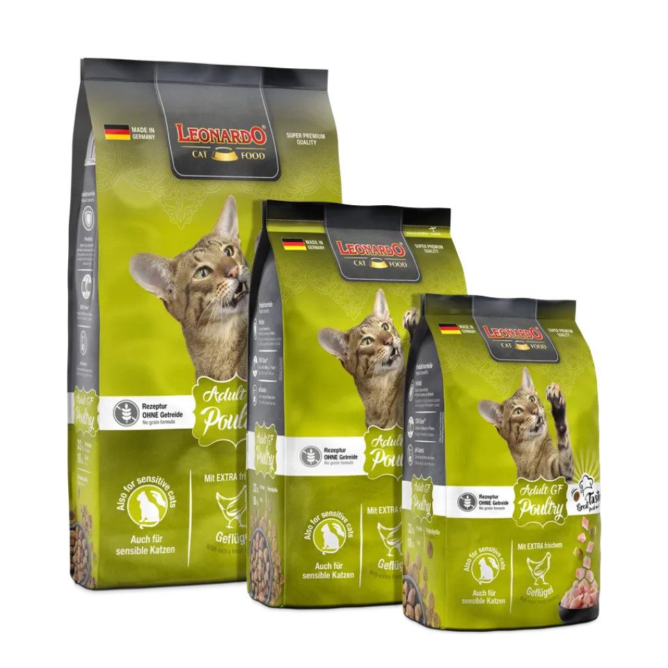 Leonardo Catfood Adult GF Poultry - getreidefreies Trockenfutter mit Geflügel, Trockenfutter für: Katzen