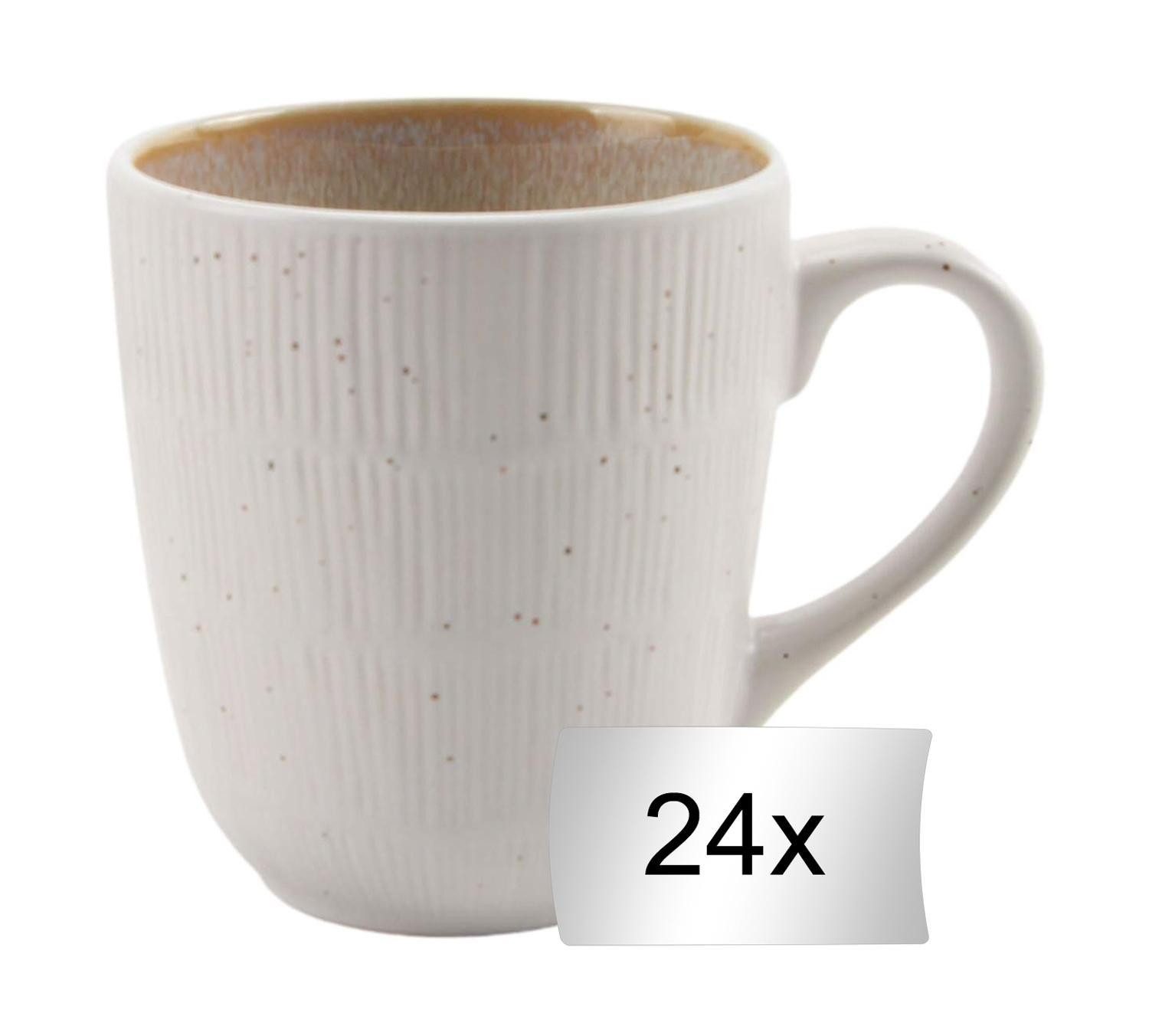 HIT Trading Tasse TIZIANA, Kaffeetasse, Beige, Weiß, 300 ml, 24-tlg., Steingut