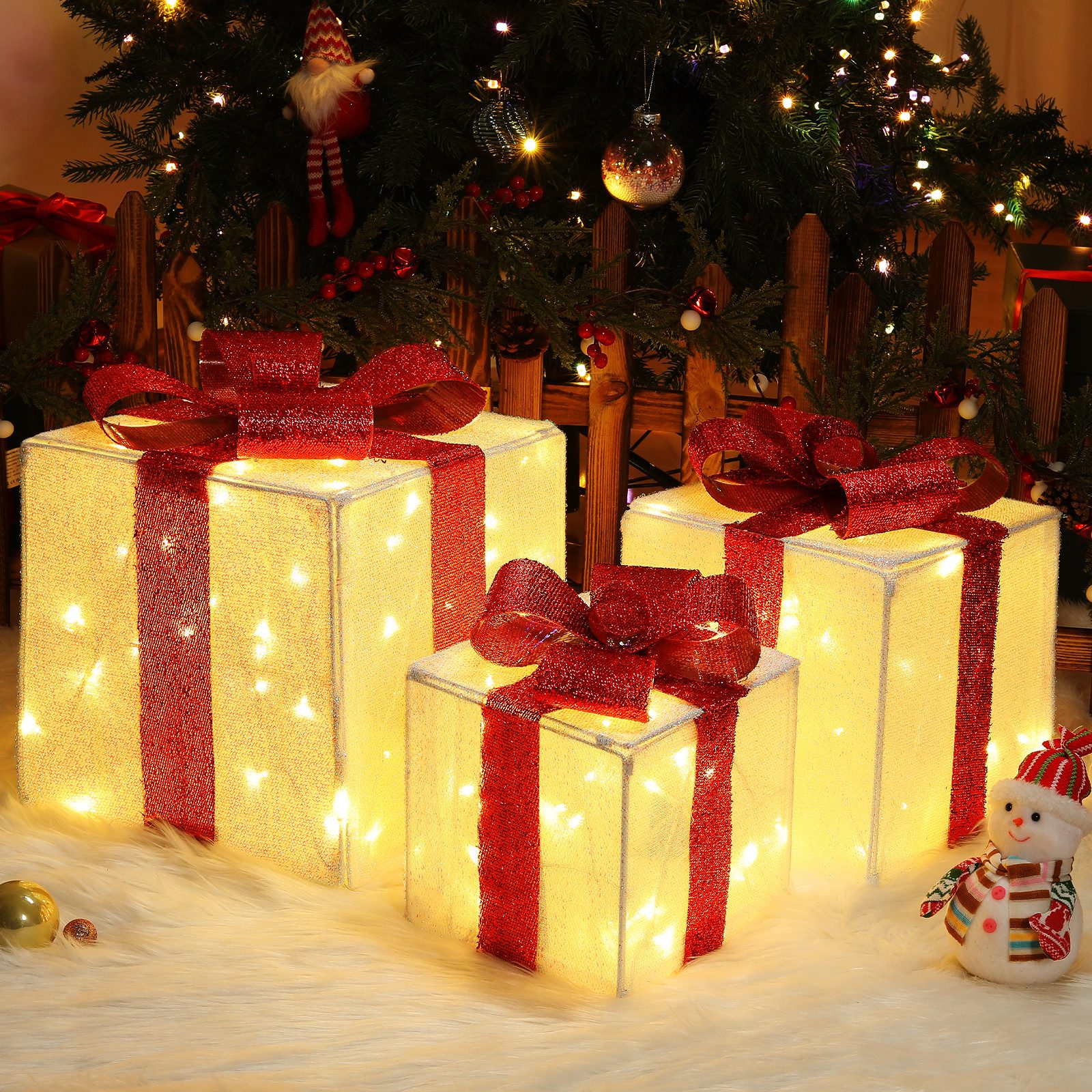 Elegear LED Dekolicht 3er Set 60LED Geschenkbox, Leuchtfiguren für Ostern, LED wechselbar, Tageslichtweiß, Warmweiß, Kaltweiß, (Großformat: 30x30x30CM) mit Bändern/LED Lichterkett