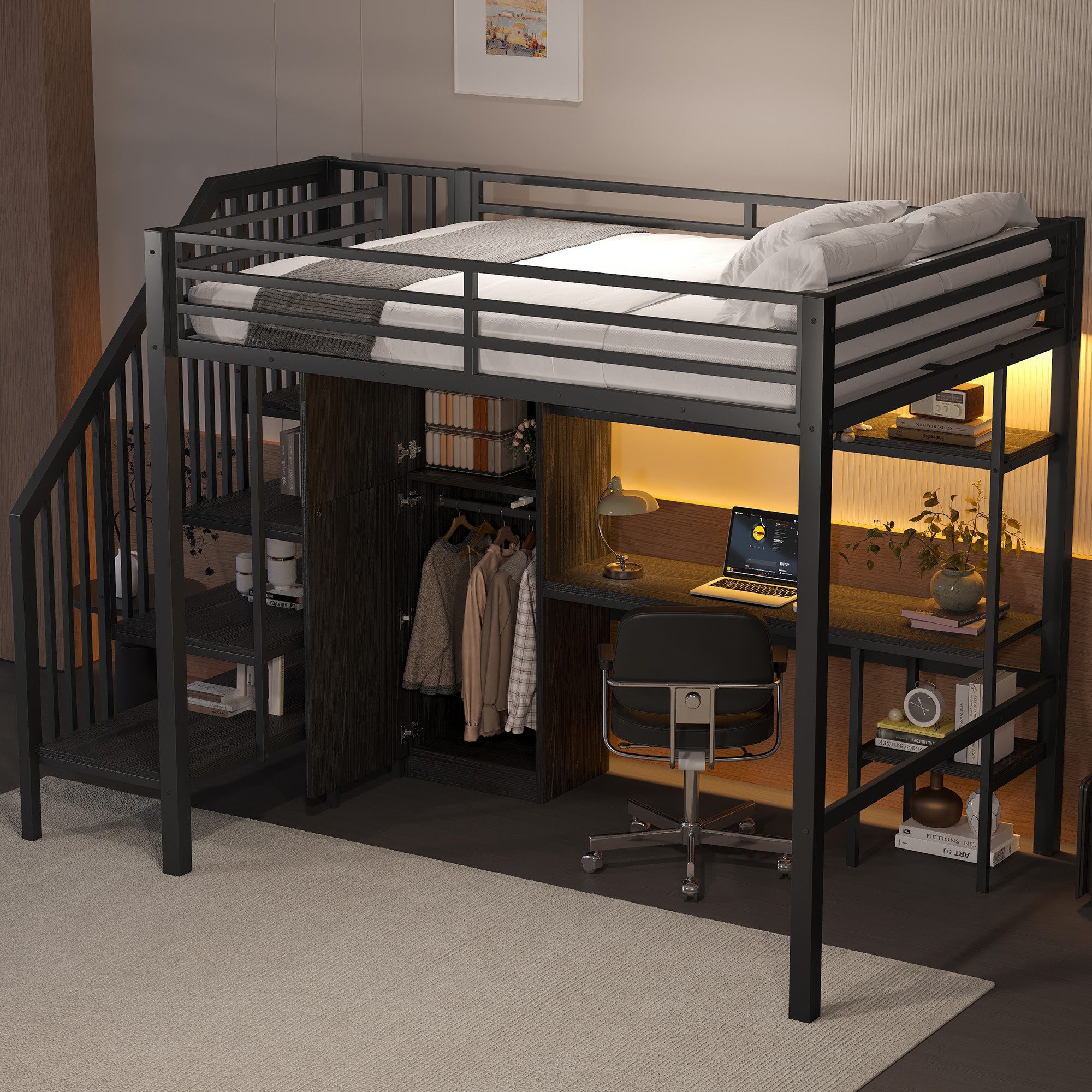 STILVORA Hochbett 140x200 mit Schreibtisch,Holzbett Jugendbett günstig online kaufen