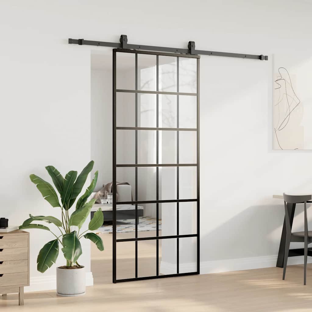 vidaXL Schiebetür Schiebetür mit Beschlag Schwarz 90x205 cm ESG-Glas günstig online kaufen