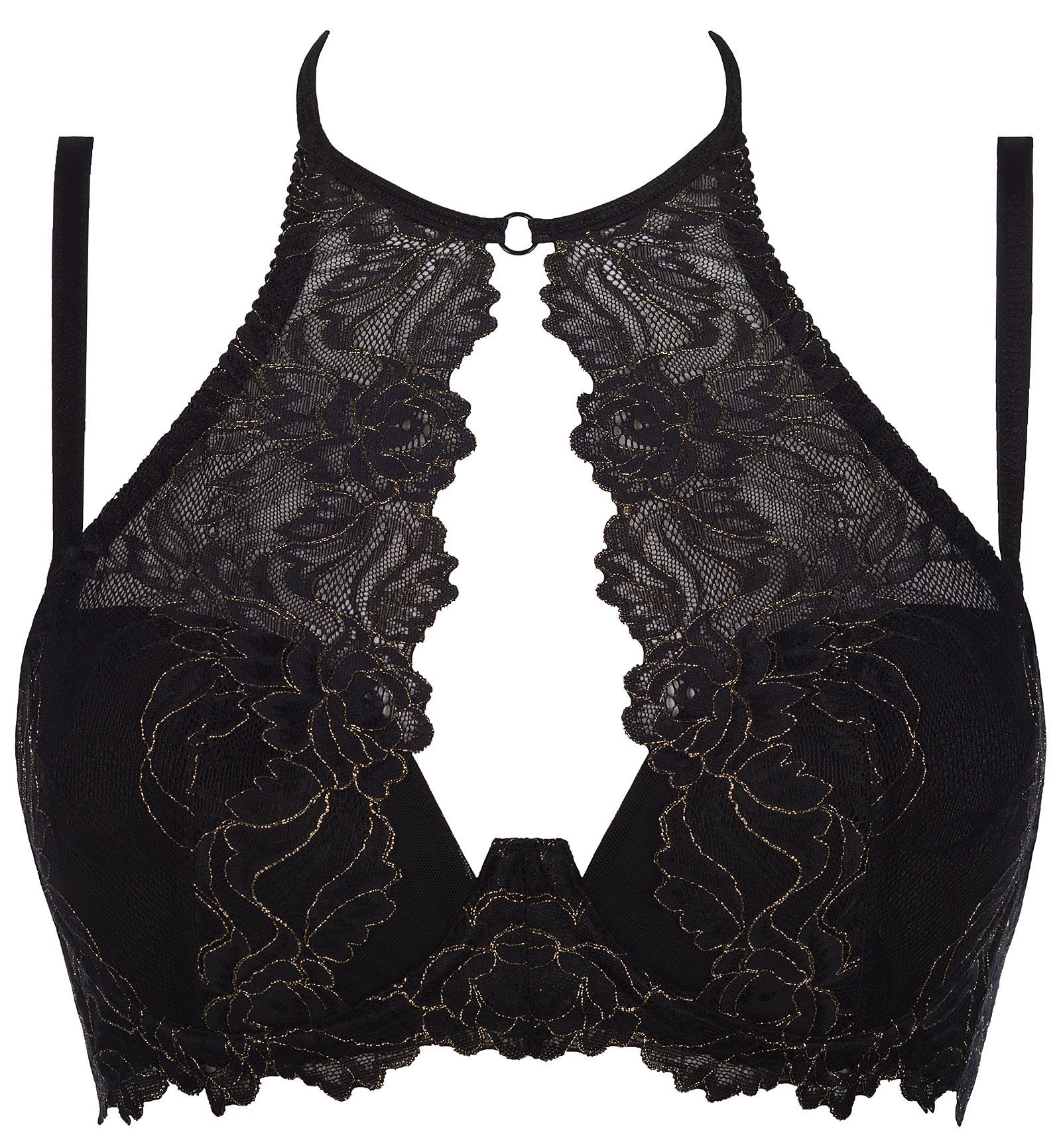 Axami Bügel-BH Neckholder-BH in schwarz mit Spitze in gold (einzeln, 1-tlg)