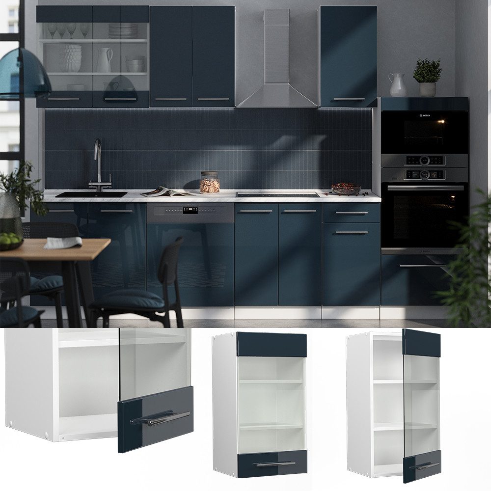 Vicco Glashängeschrank Fame-Line, Dunkelblau Hochglanz/Weiß, 40 günstig online kaufen