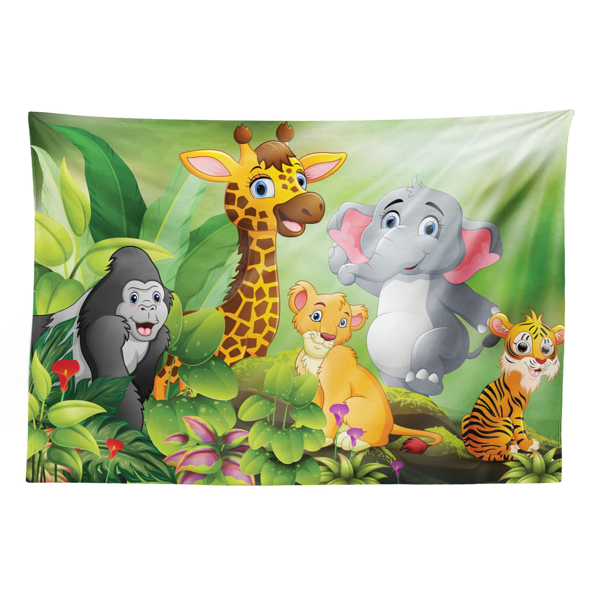 Abakuhaus Wandteppich aus Weiches Mikrofaser Stoff Für das Wohn und Schlafzimmer, rechteckig, Wald Cartoon-Stil Wilde Tiere