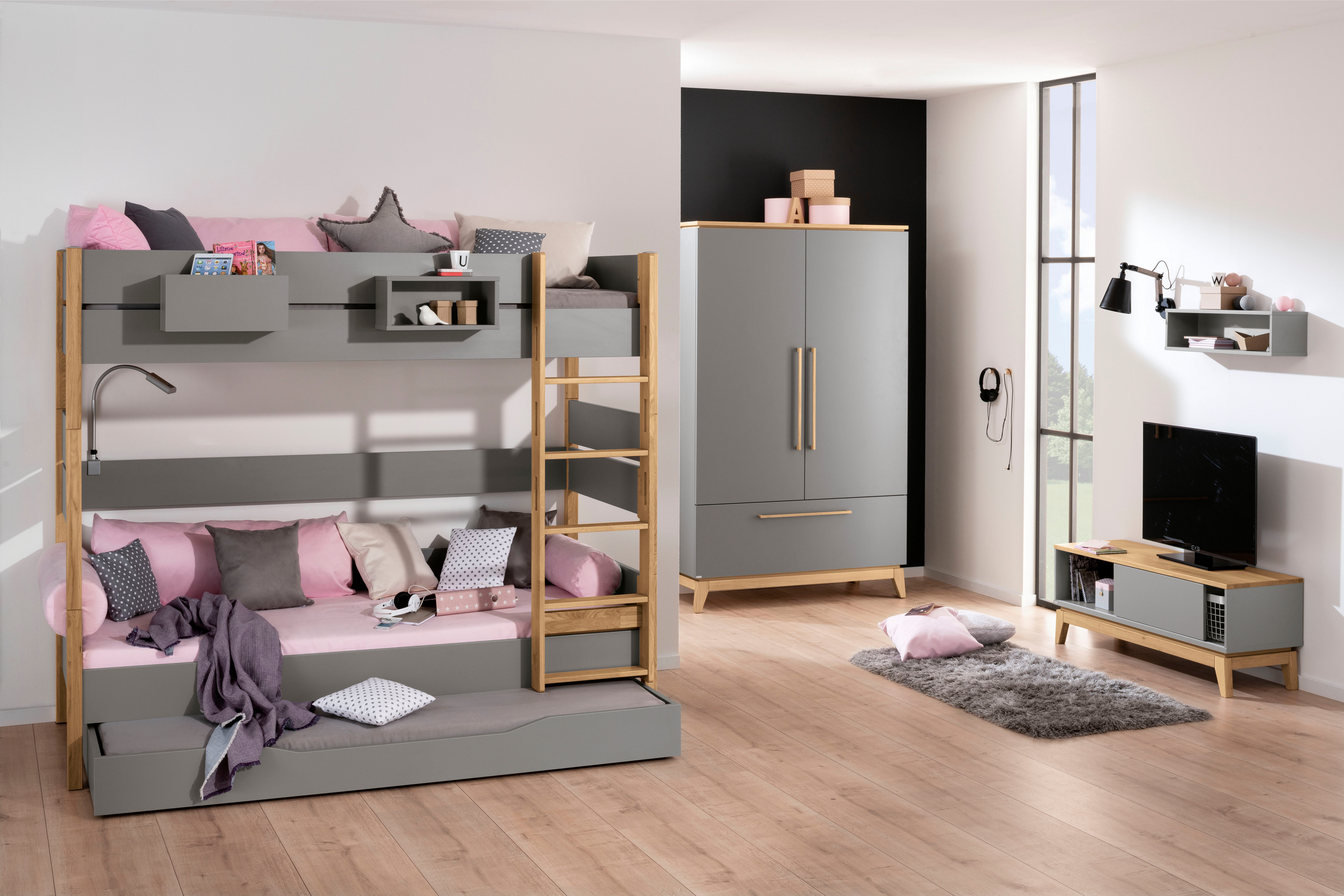 PAIDI Kleiderschrank STIENE in Beige oder Grau, 2 Türen und 1 Schublade mit Soft-Close (B/H/T ca. 123/200/57cm) inkl Kleiderstange + Einlegeböden, Kleiderschrank mit Eiche Massivholz