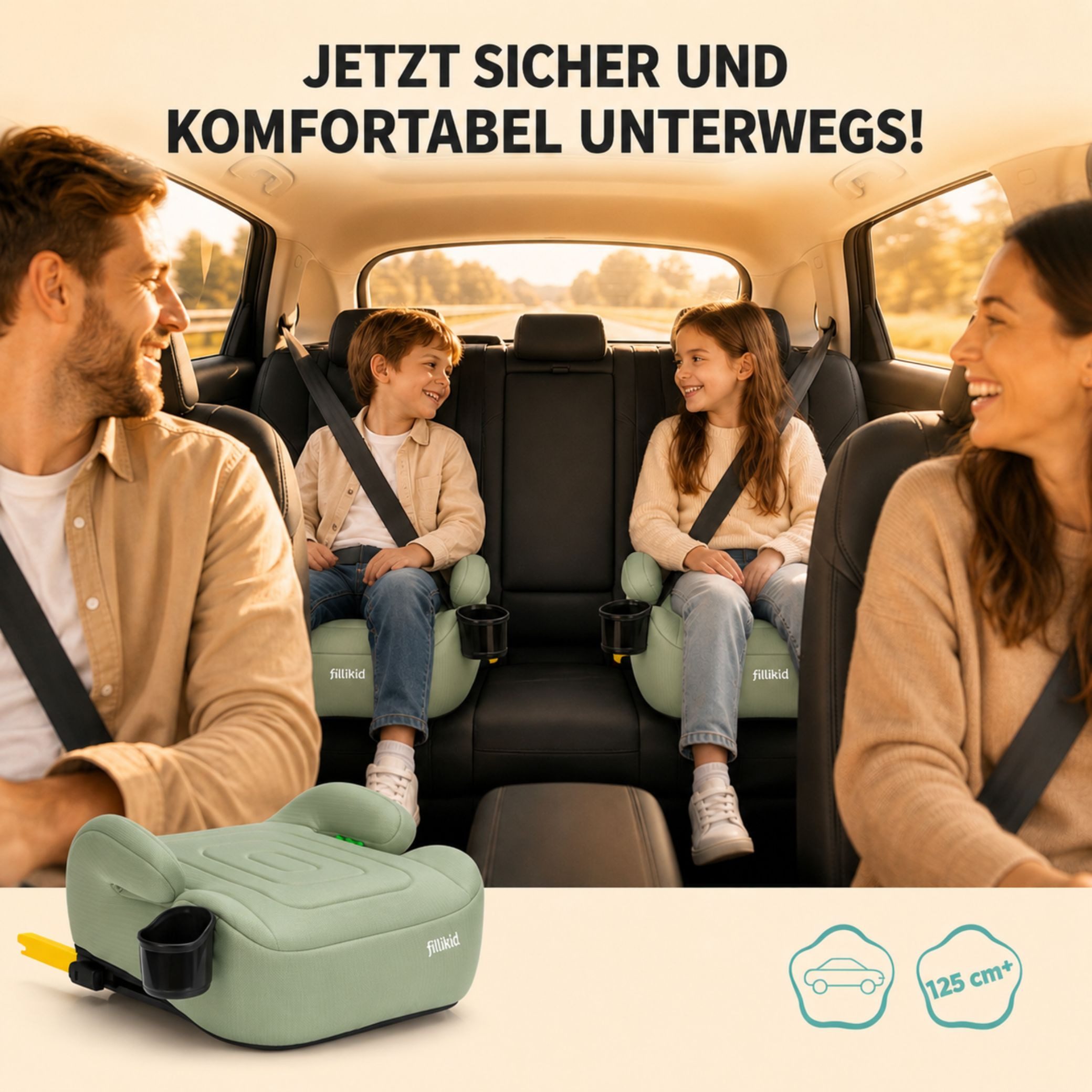 Fillikid Kindersitzerhöhung Sitzerhöhung mit verlängerbarer Isofix i-size Exklusiv