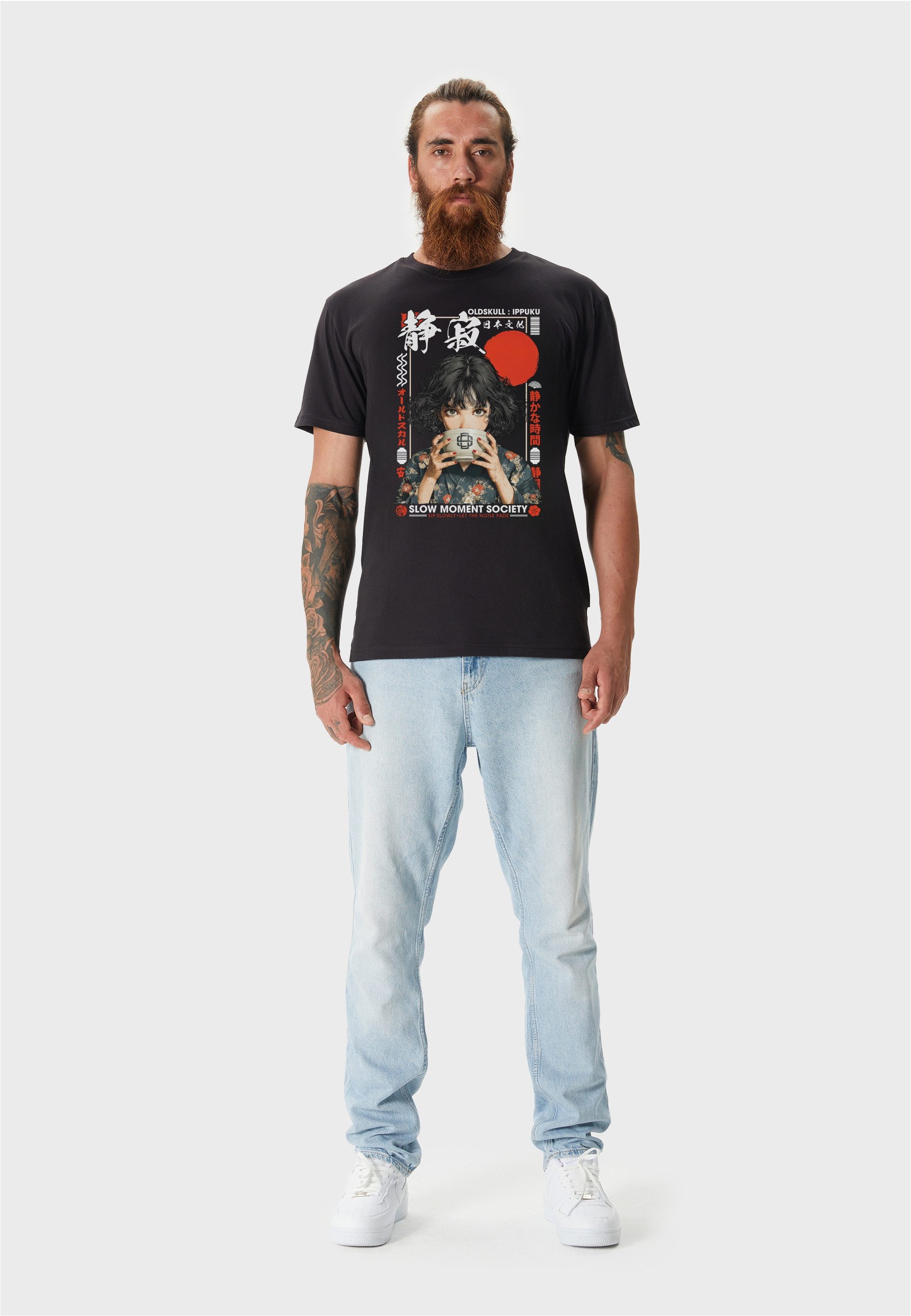 Oldskull T-Shirt Asian Tea Time Kimono Graphic mit hochwertigem Fotodruck