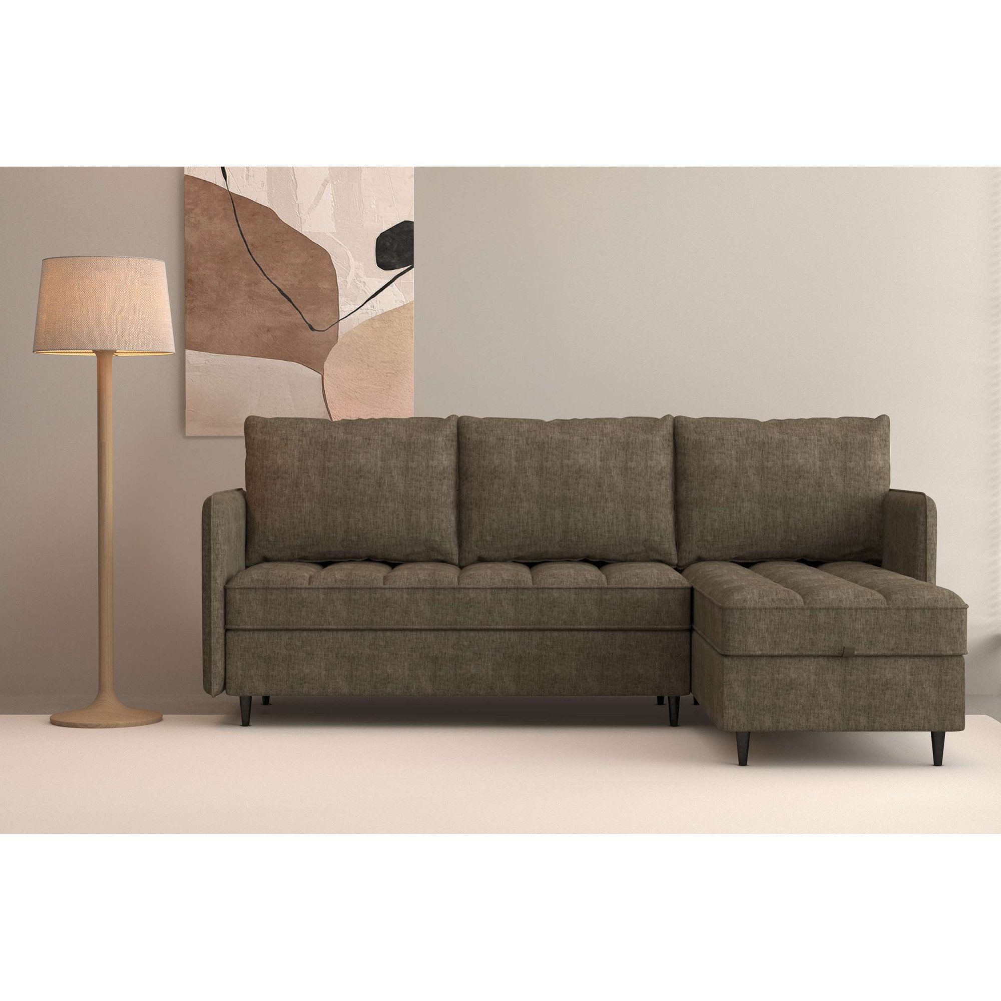 Dorel Home Ecksofa LINDHUS, L-Form, verschiedene Stellvarianten, Schlaf-Liege, Recamiere, großer Bettkasten, Cord, Chenille