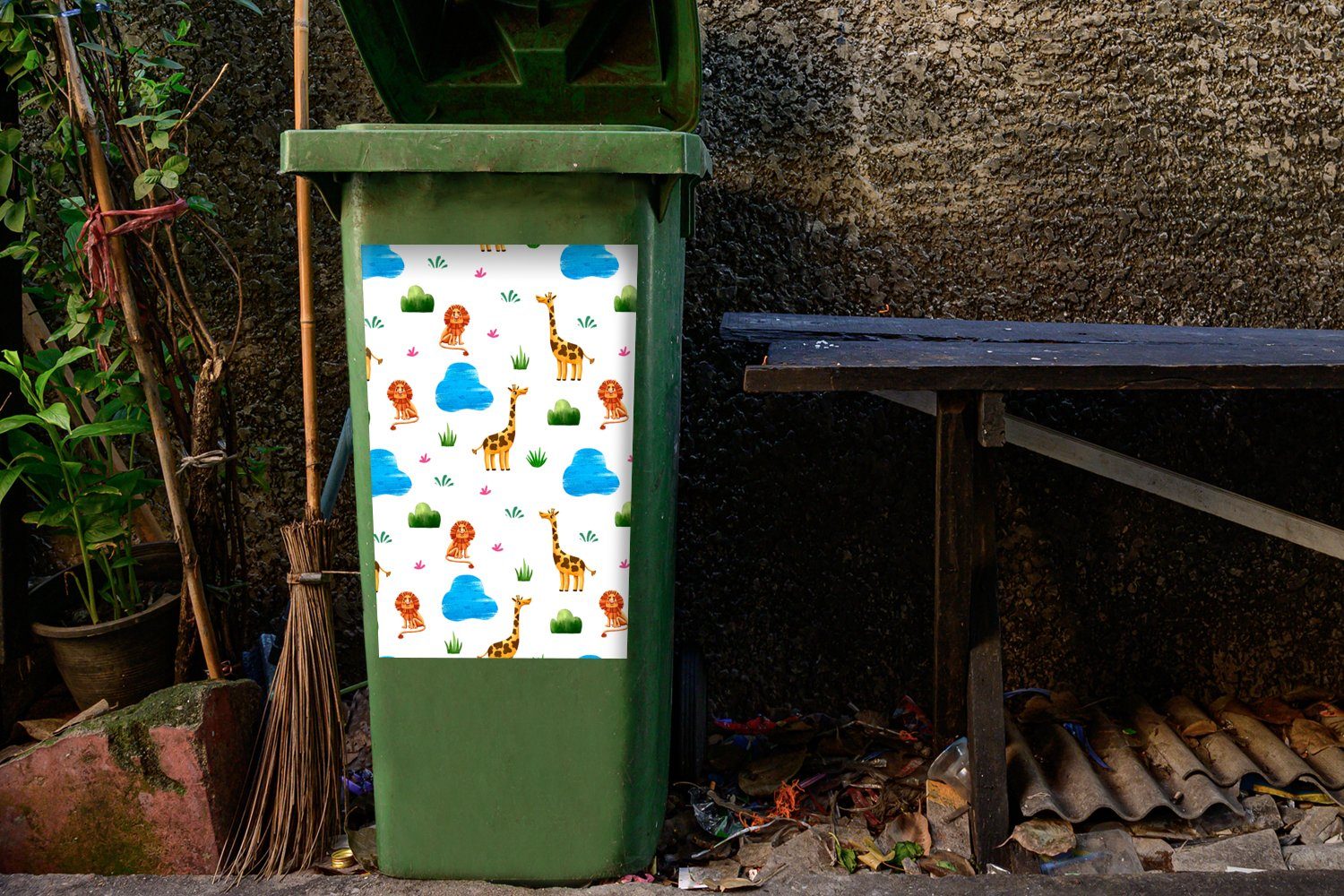 Löwe Tiere - Giraffe MuchoWow Container, (1 Mülltonne, Wandsticker Sticker, Vorlage - Abfalbehälter - Mülleimer-aufkleber, St),