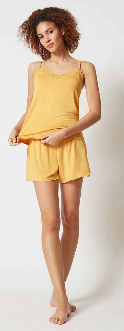 Skiny Schlafanzug Damen Schlafanzug kurz mit Spitze (2 tlg) Modischer Blickfang