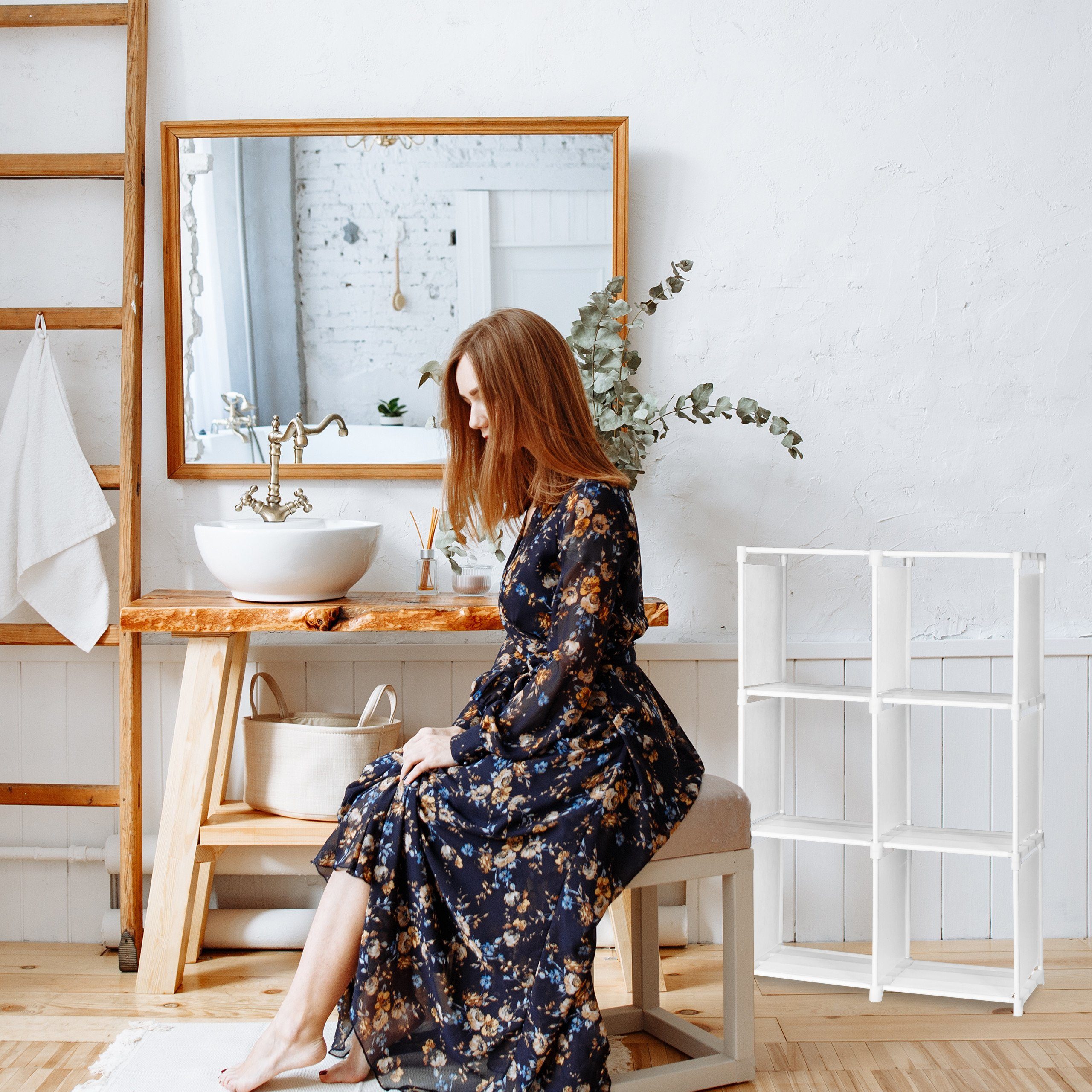 relaxdays Stufenregal mit 6 Fäch, schwarz