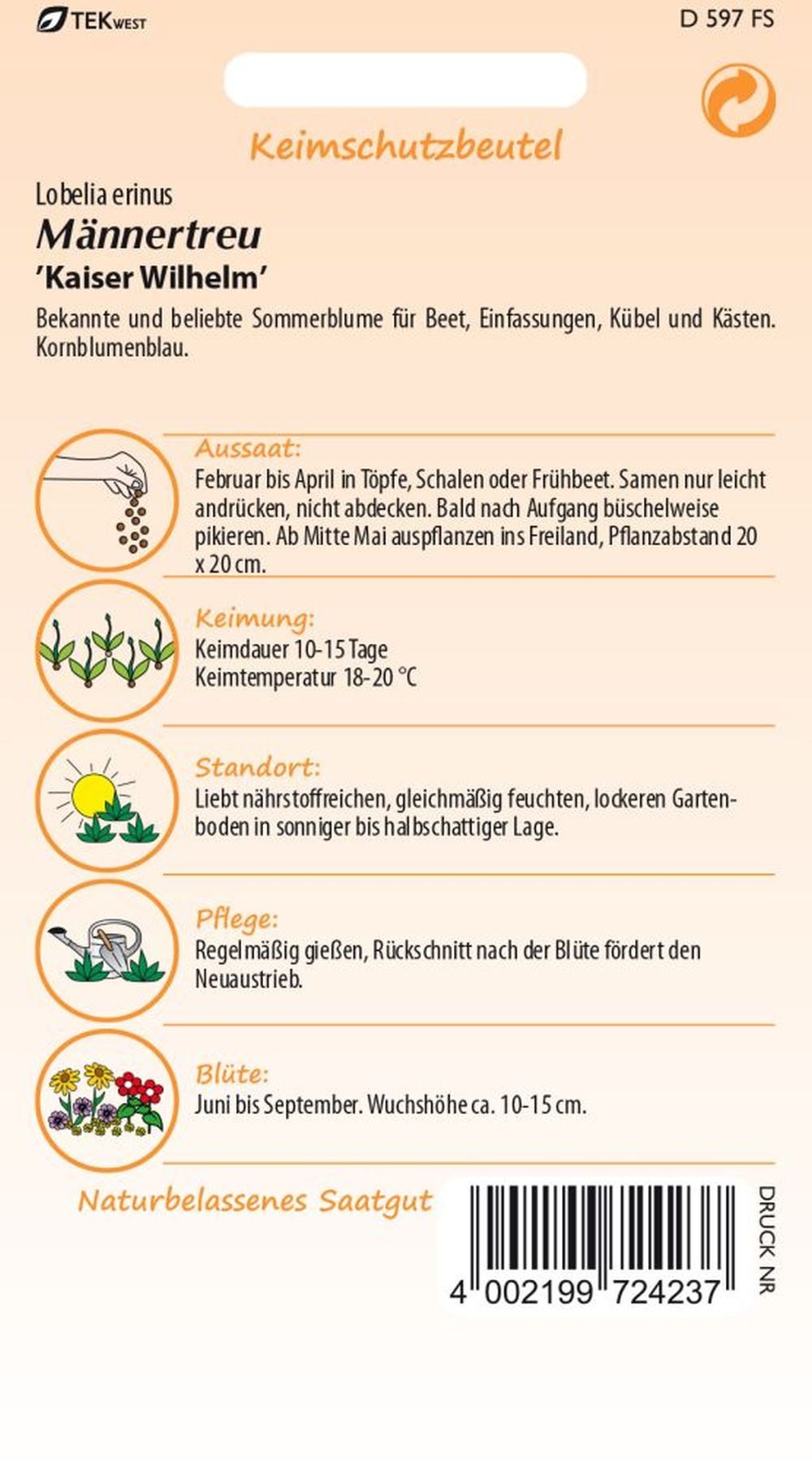 SAMEN PFANN Blumensamen Männertreu (Lobelia), Kaiser Wilhelm - Saatgut Same günstig online kaufen