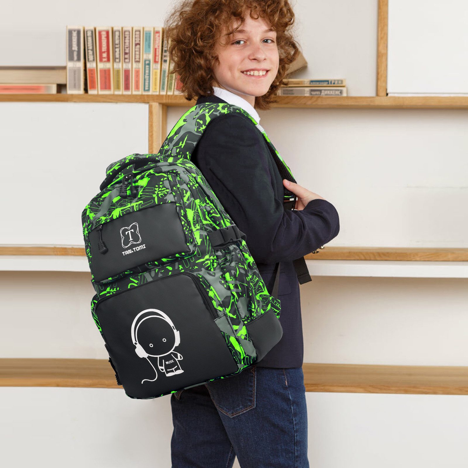 TAN.TOMI Schulrucksack Rucksack Jungen Schulrucksack Mädchen Teenager Jugendliche Daypacks, Kinder Reflektierender Schultasche Outdoor Camping Groß Schulranzen
