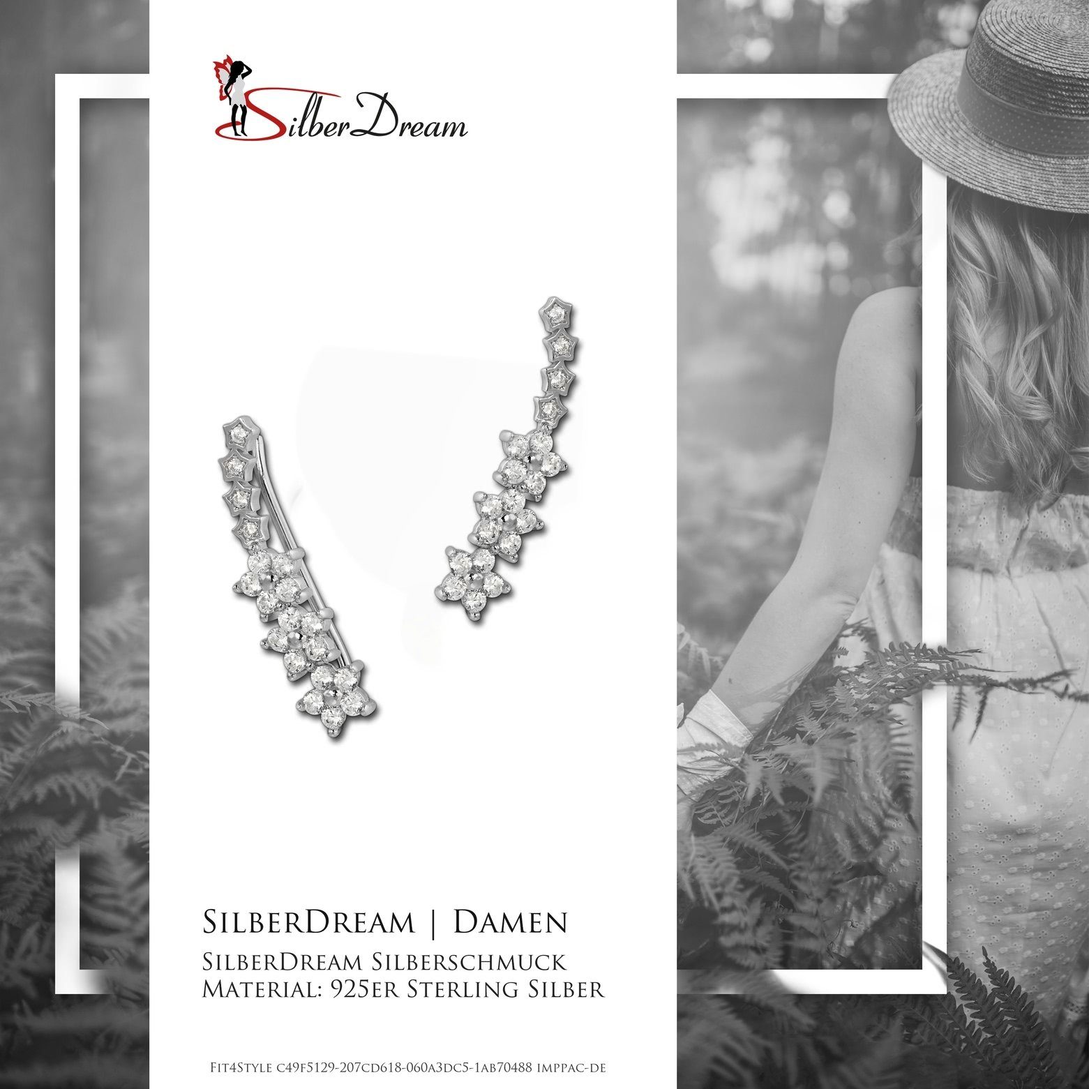 SilberDream Paar Ohrklemmen SilberDream weiß Ear Cuff Blumenranke (Ohrklemme), Damen Ohrklemme Ear Cuff Blumenranke 925 Sterling Silber, silber, weiß – Bild 2 von 4