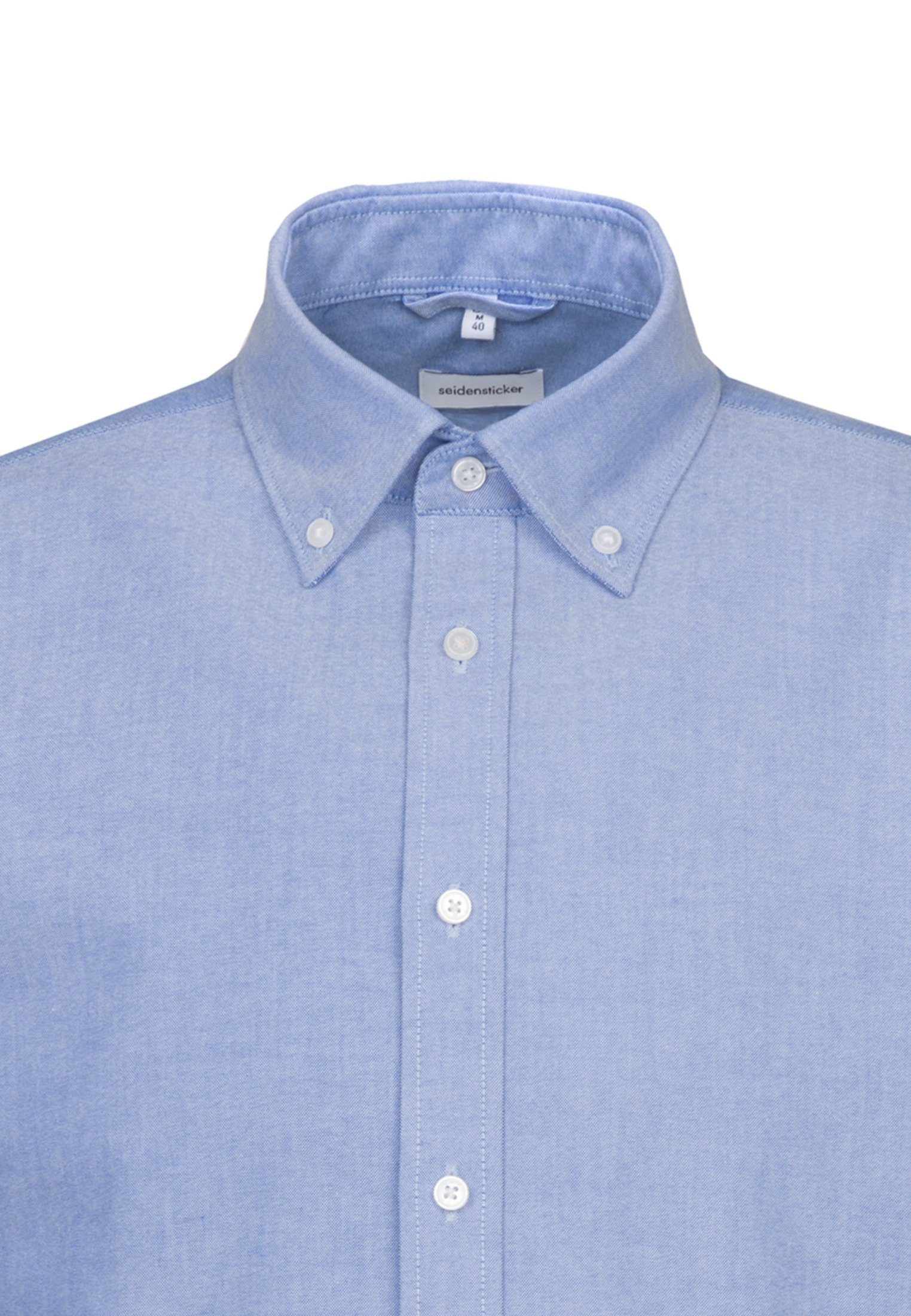 Regular Button-Down-Kragen Hellblau Uni Businesshemd Regular seidensticker Langarm