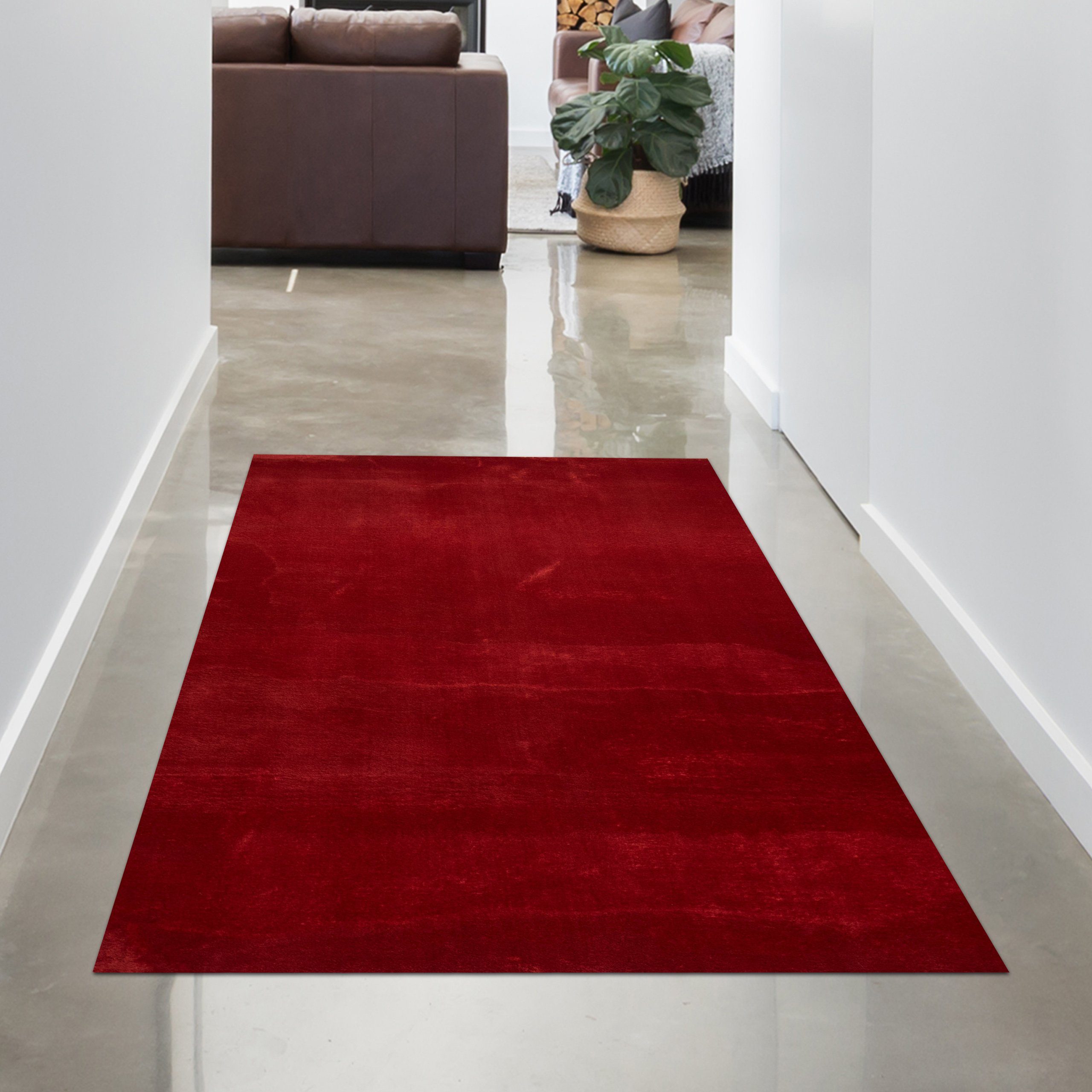 Carpetia Teppich Moderner Uni-Kurzflor, Höhe: 16 mm, kuschelig weich, waschbar, rutschhemmende Rückseite