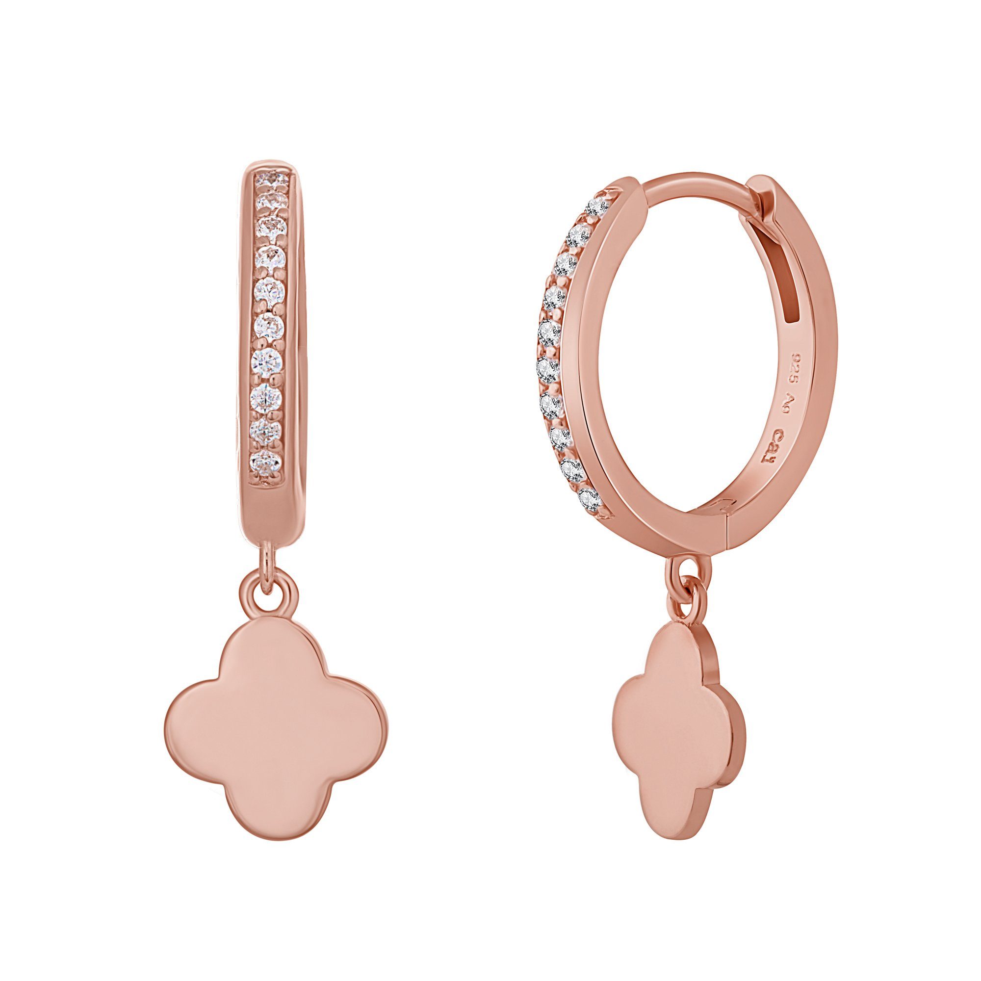 CAÏ Paar Creolen 925 Sterling Silber rosé vergoldet Kleeblatt Zirkonia