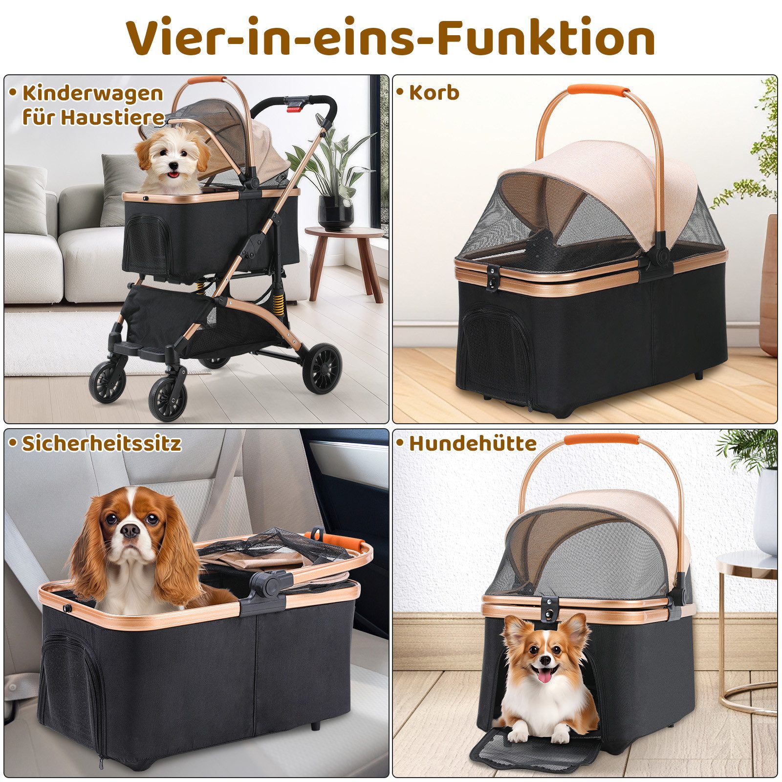 TLGREEN Hundebuggy klappbar, Leichtes Aluminium Gestell und atmungsaktives Mesh, (Hundewagen, Stoßfest & platzsparend für kleine Hunde/Katzen), Ideal für Reisen, Spaziergänge und Tierarztbesuche
