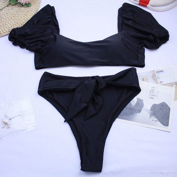 Elowen Bandeau-Bikini Summer Bubble Sleeve Badeanzüge Verstellbare Riemen Badeanzug (2-St)