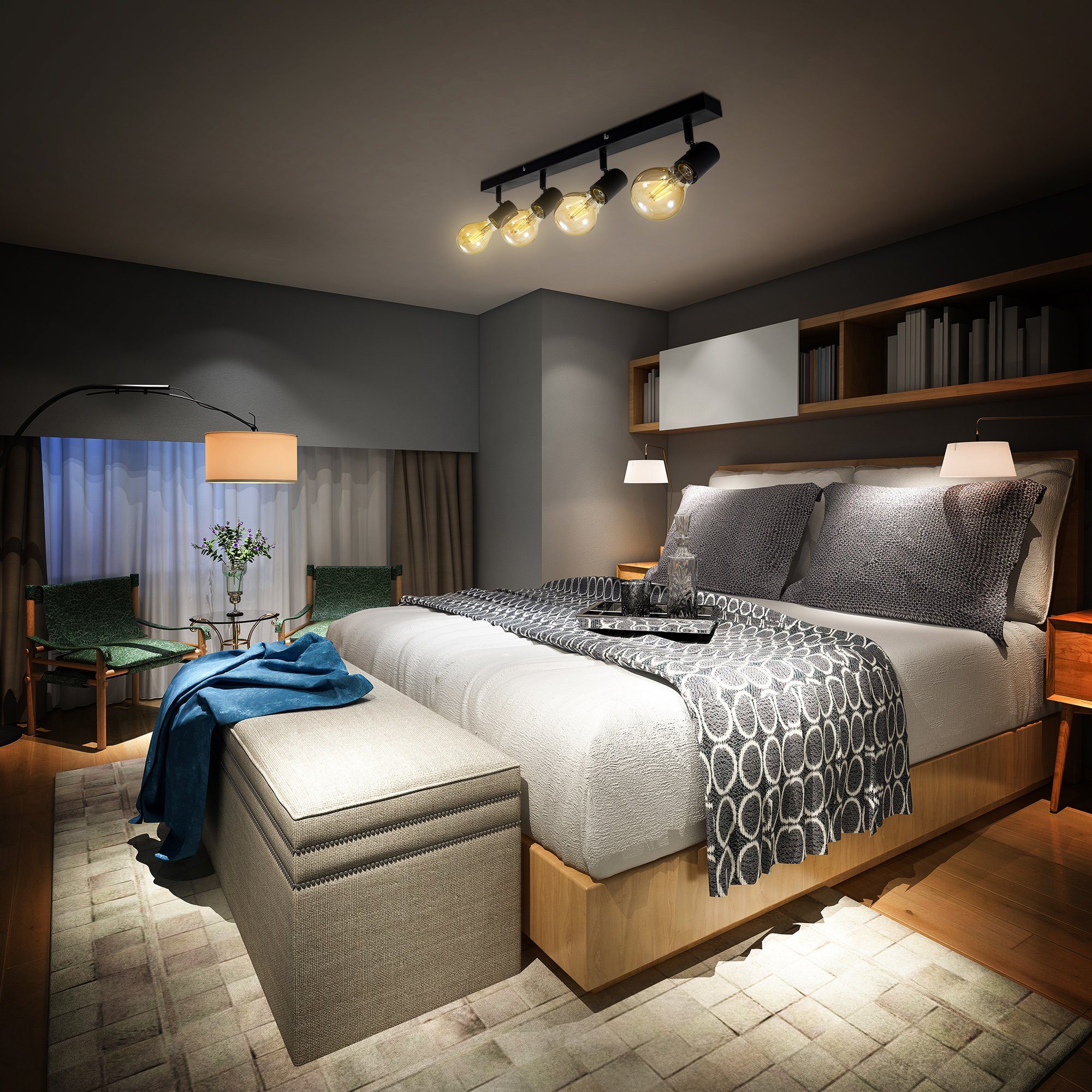 B.K.Licht LED Deckenspots, ohne Leuchtmittel, LED Vintage Deckenlampe Retro Deckenleuchte schwarz Industrie E27