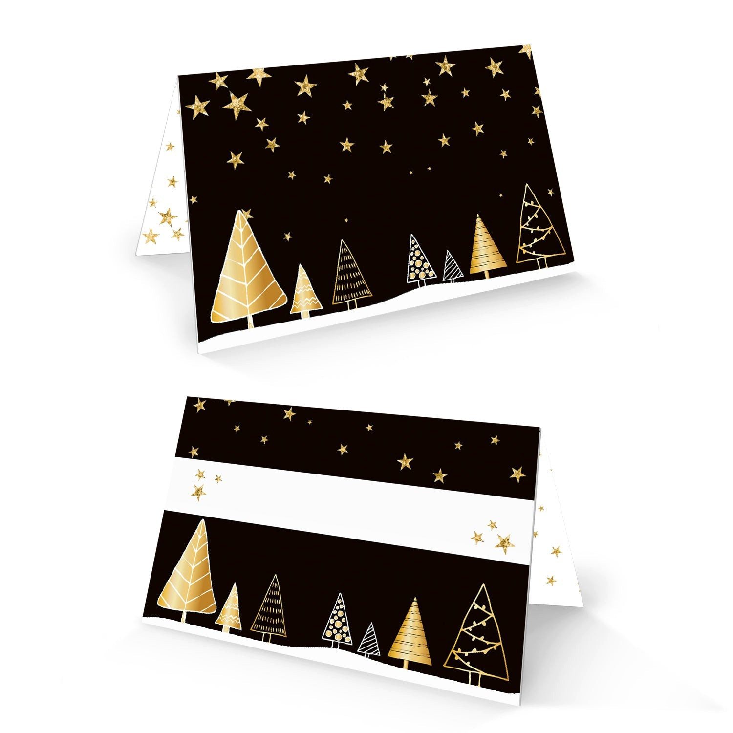 Logbuch-Verlag Klappkarte 25 Tischkarten Weihnachten schwarz gold weiß zum Beschriften 8,5 x 5,5