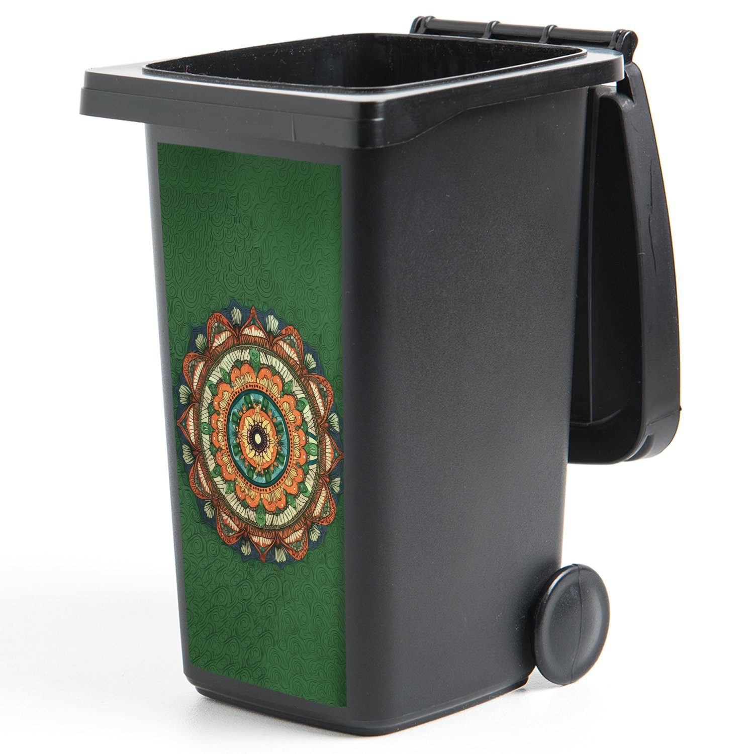 MuchoWow Wandsticker Mandala - Container, Hippie Mülleimer-aufkleber, (1 Abfalbehälter St), - Sticker, Blumen - Mülltonne, Orange