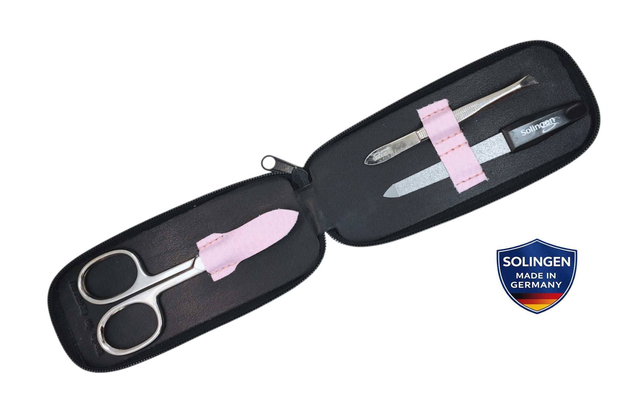 EloModa Maniküre-Kosmetik-Etui Maniküre-Etui mit Solingen Instrumenten – Nagelschere, Pinzette &, 3 tlg., Saphirnagelfeile