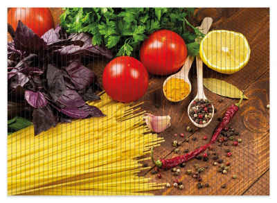 Schaum-Badematte Italienisches Menü mit Spaghetti, Tomaten, Basilikum und Gewürzen Wallario, Höhe 5.5 mm, rutschhemmend, geeignet für Fußbodenheizungen, Polymer-Schaum, rechteckig