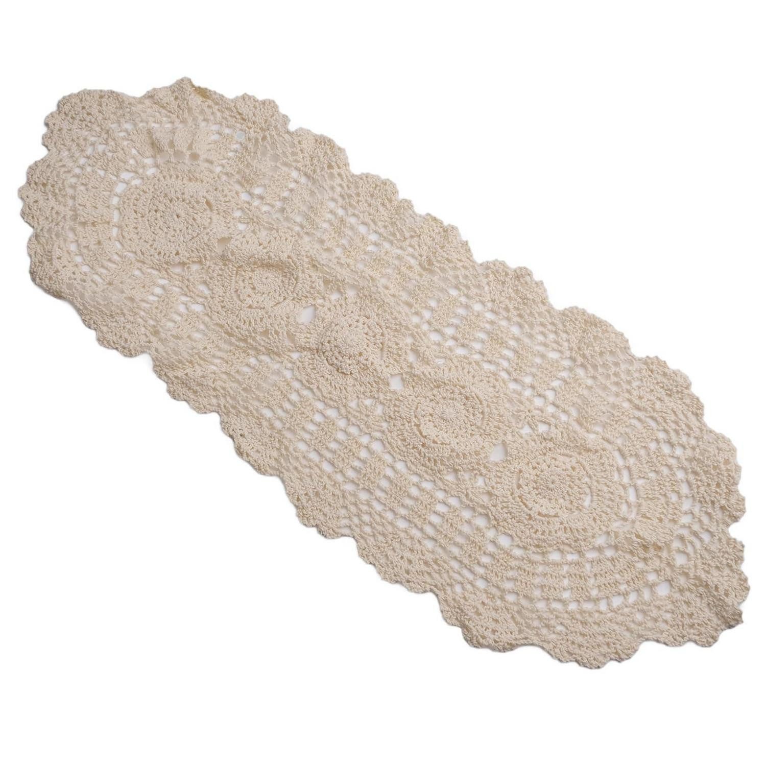 LuxusKollektion Tischläufer Tischdecke Oval Vintage Gehäkelt 30x70cm (1-tlg)