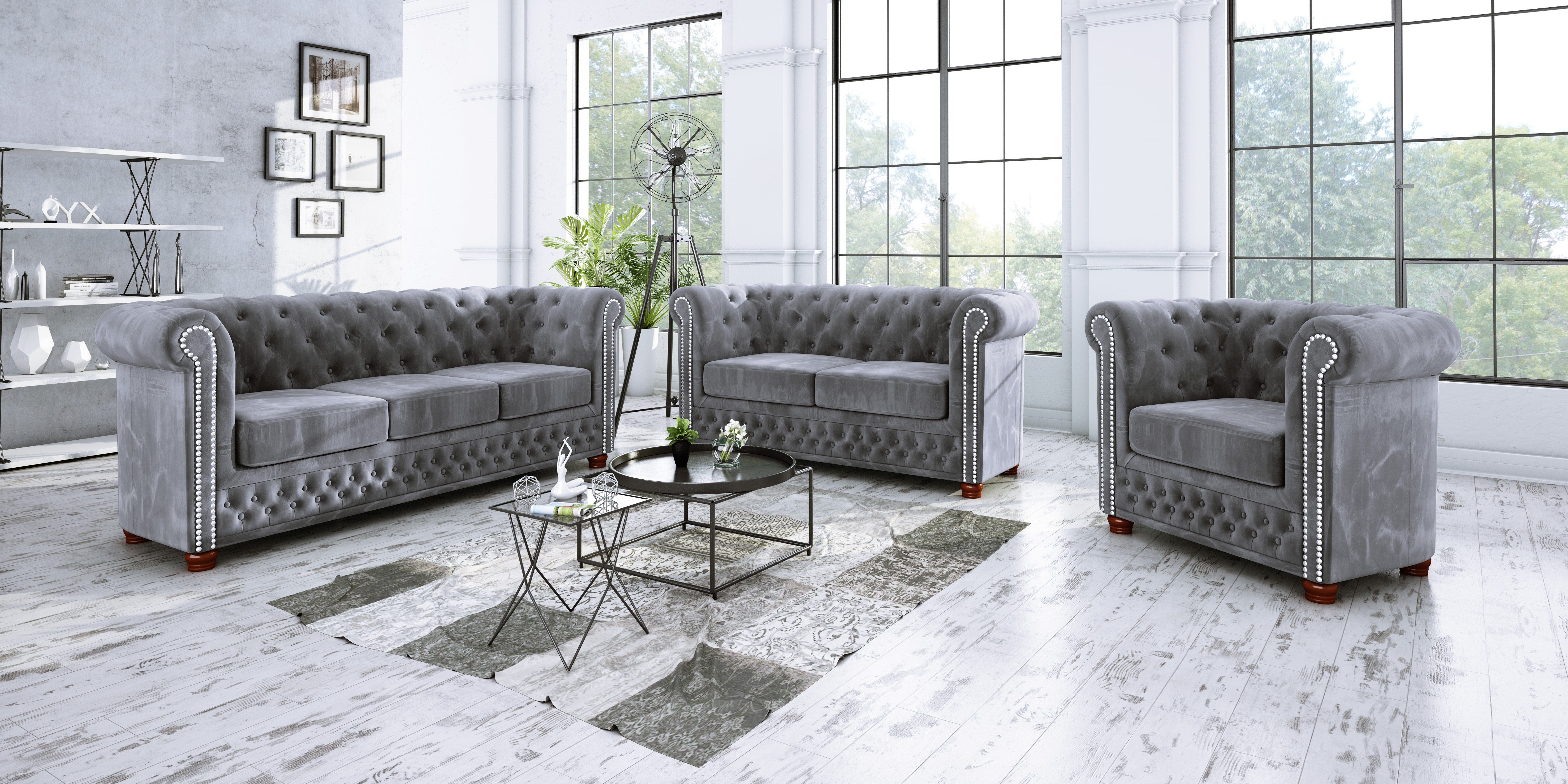 S-Style Möbel Polstergarnitur Chesterfield Leeds 3+2+1, (1x 3-Sitzer-Sofa, günstig online kaufen