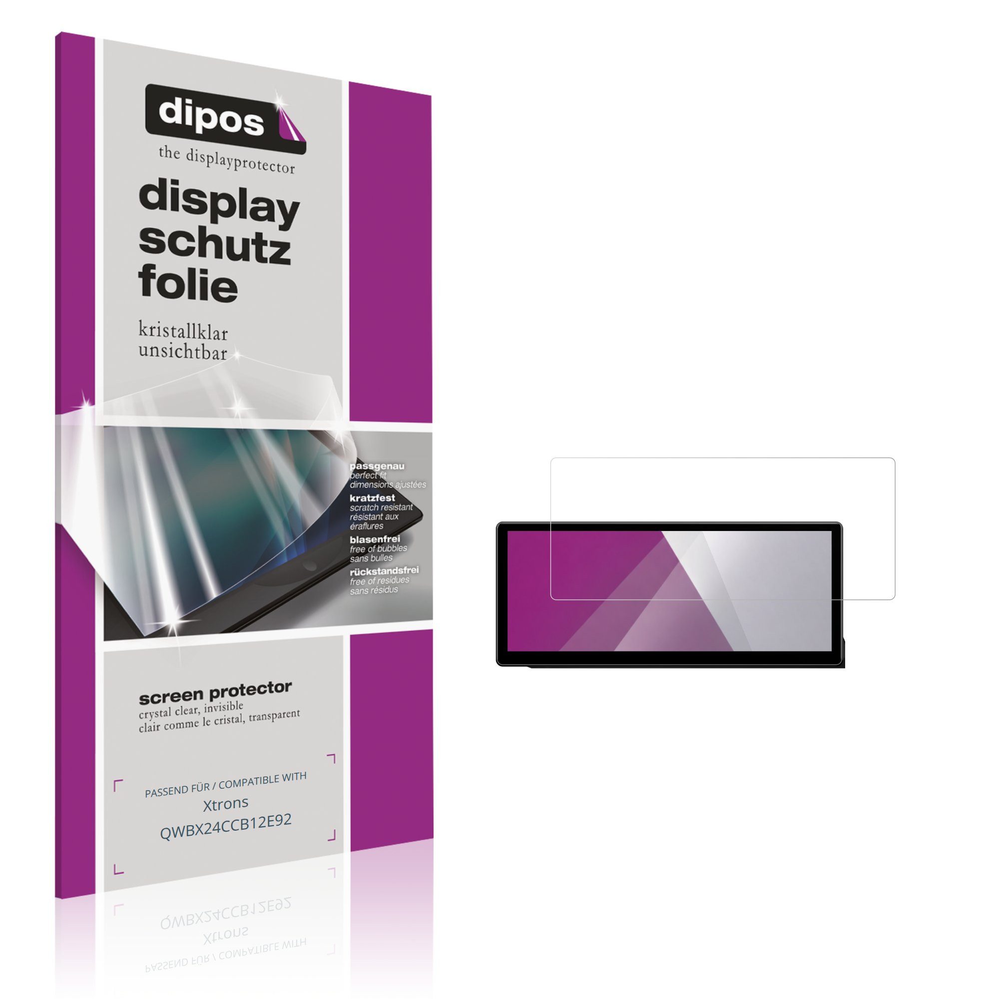 dipos Displayschutzfolie Schutzfolie für Xtrons QWBX24CCB12E92, 2 Stück, Displayschutz Schutz Folie Made in Germany