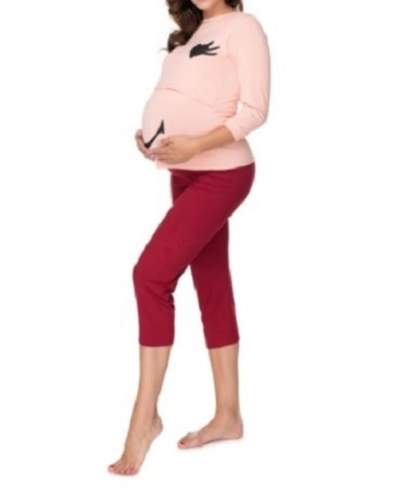 PeeKaBoo Umstandspyjama Stillzeit Schwangerschaft rose/rot Stillen Schlafanzug