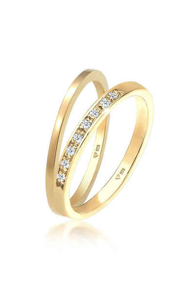 Elli DIAMONDS Diamantring Basic Memoire Diamant Stapel Ring-Set 925 Silber, Ring Set
