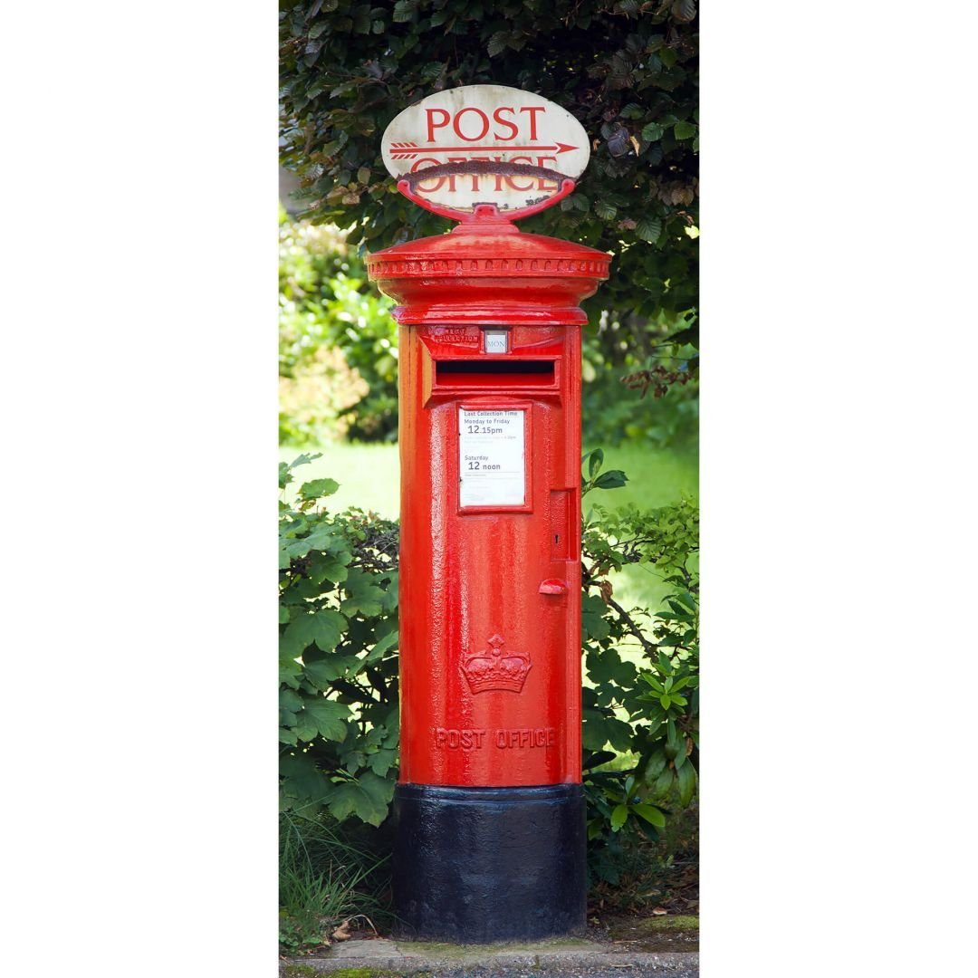 Wizard + Genius Fototapete Türtapete Briefkasten Esszimmer Türdeko rote Vintage Postbox, Wohnzimmer Bilder modern
